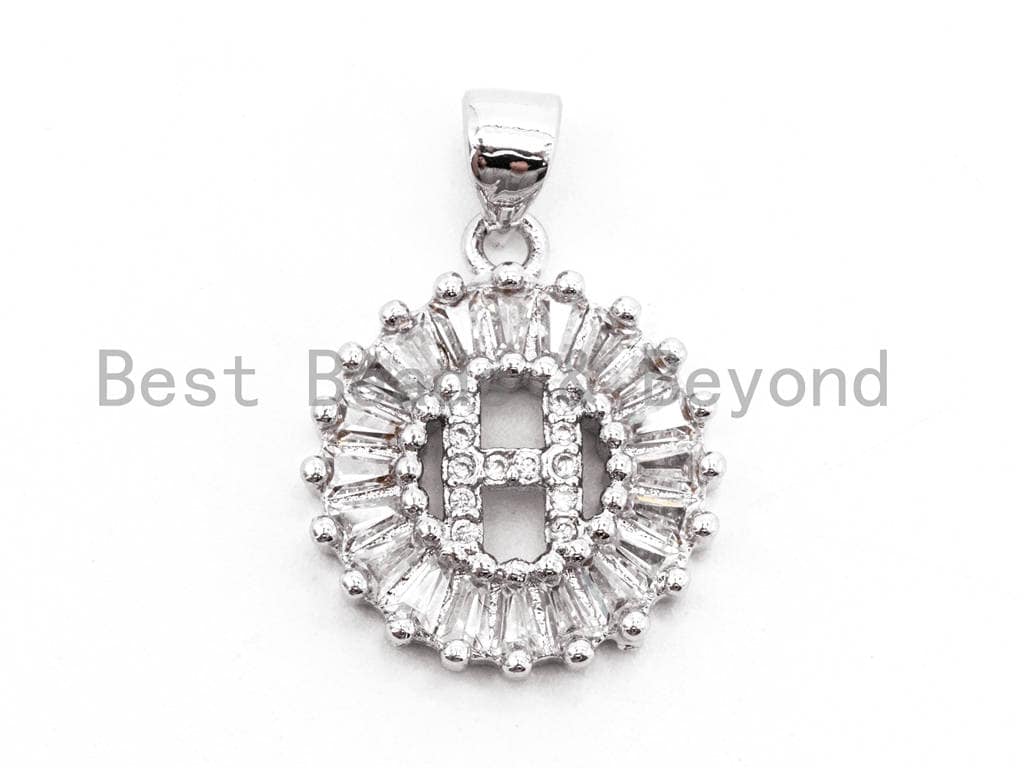 CZ Micro Pave Initial Letter H Charm/Pendent Beads,Cubic Zirconia Pave Alphabet Beads Pendent, Gold/Silver Finish,16x18mm,sku#Z227