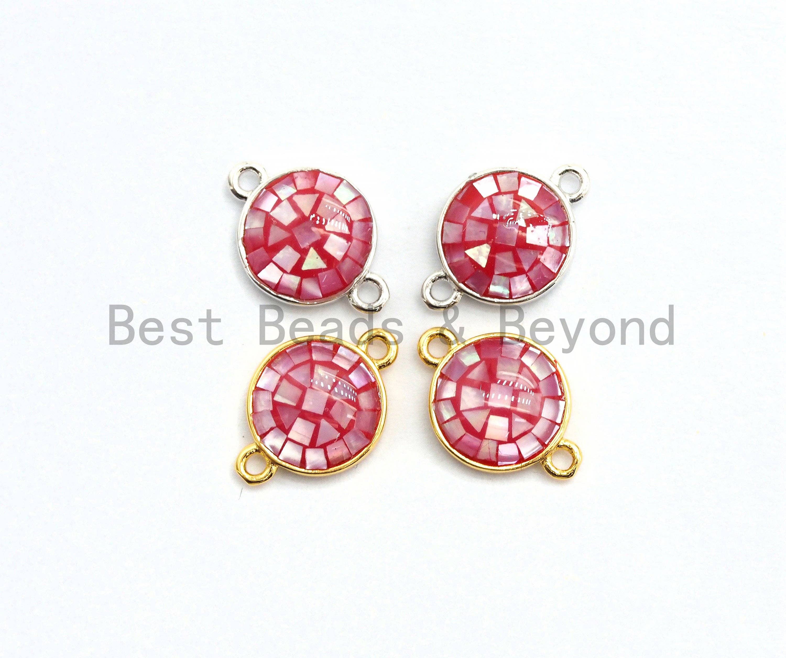 100% Natural Hot Pink Shell Round Connector with Gold/Silver Plated Edging, Fuchsia Spacer Connector, Shell Charm, 10x15mm,SKU#Z283