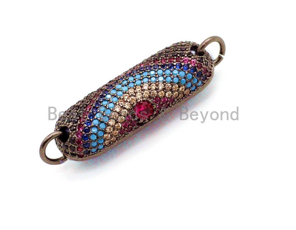 CZ Micro Pave Rainbow Half Tube Evil Eye Bracelet/Necklace Connector, Cubic Zirconia Connectors, 11x31mm, sku#E31