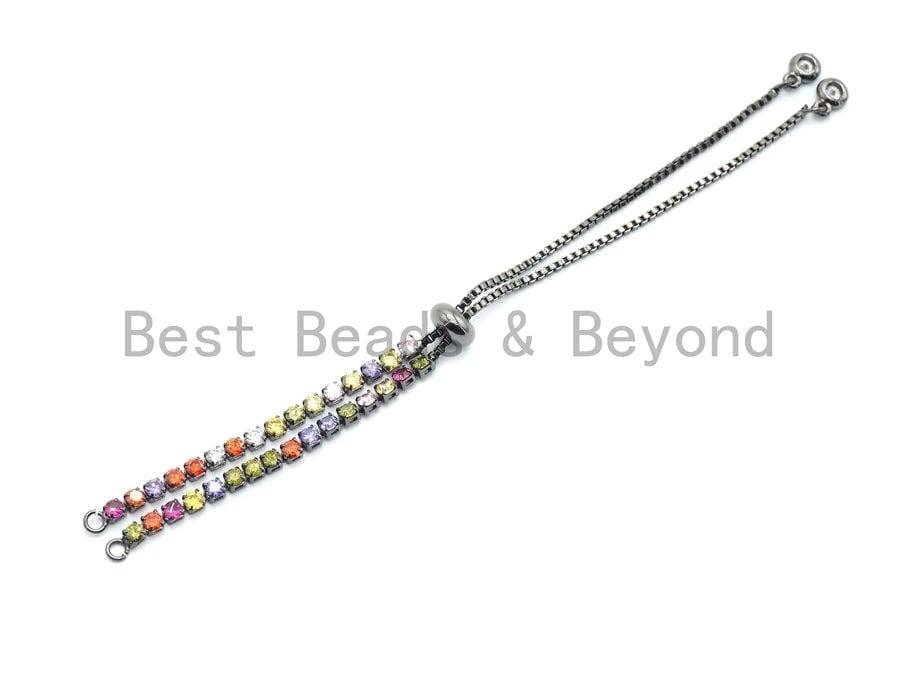 Bracelet réglable coulissant avec oxyde de zirconium arc-en-ciel, apprêts connecteurs, Réf#A97