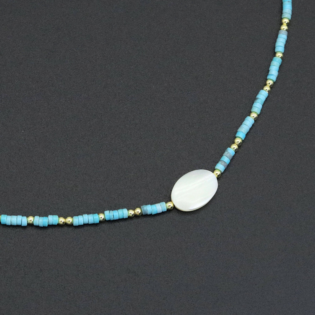 Turquoise Blue Gemstone with Pearl Necklace, sku#EF572
