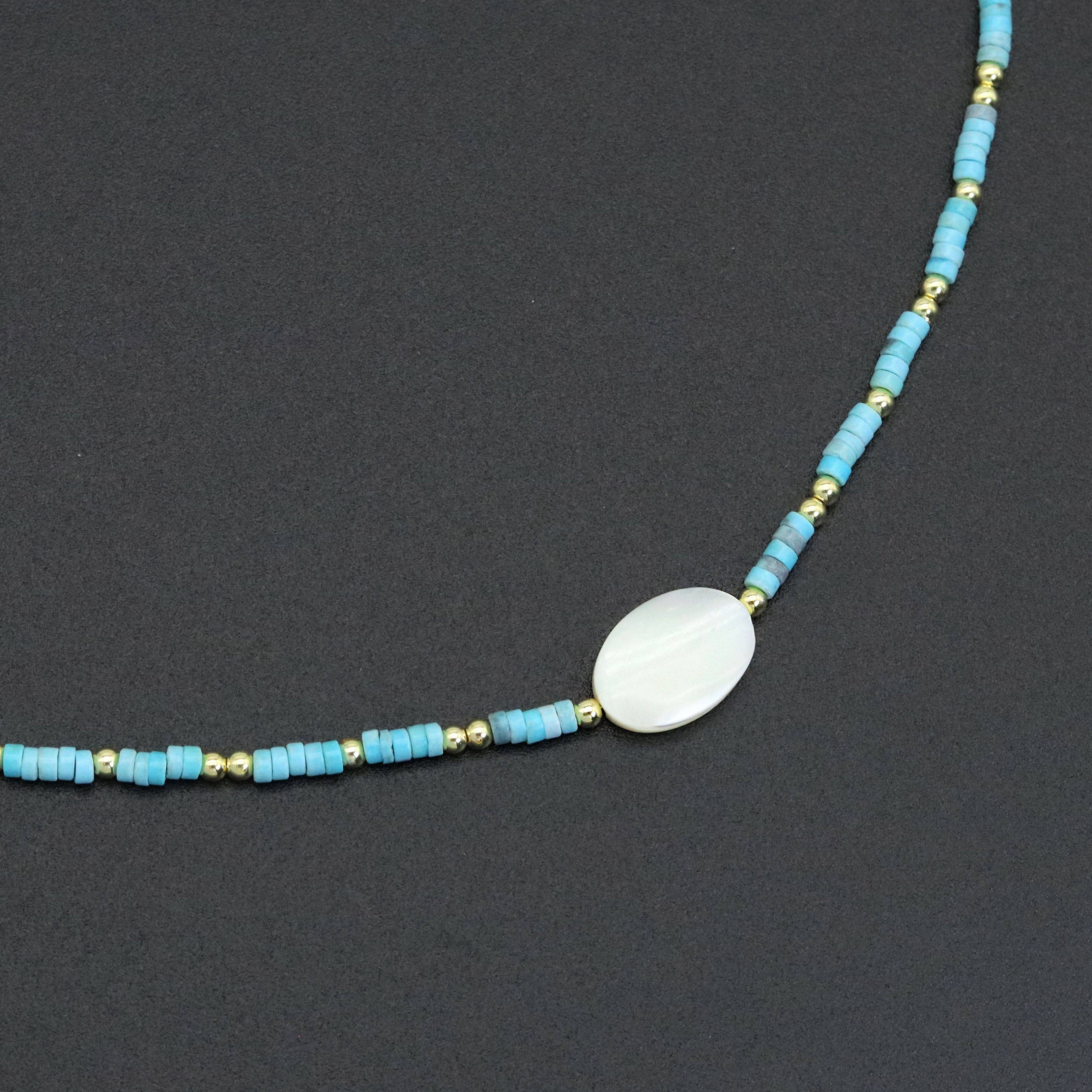 Turquoise Blue Gemstone with Pearl Necklace, sku#EF572