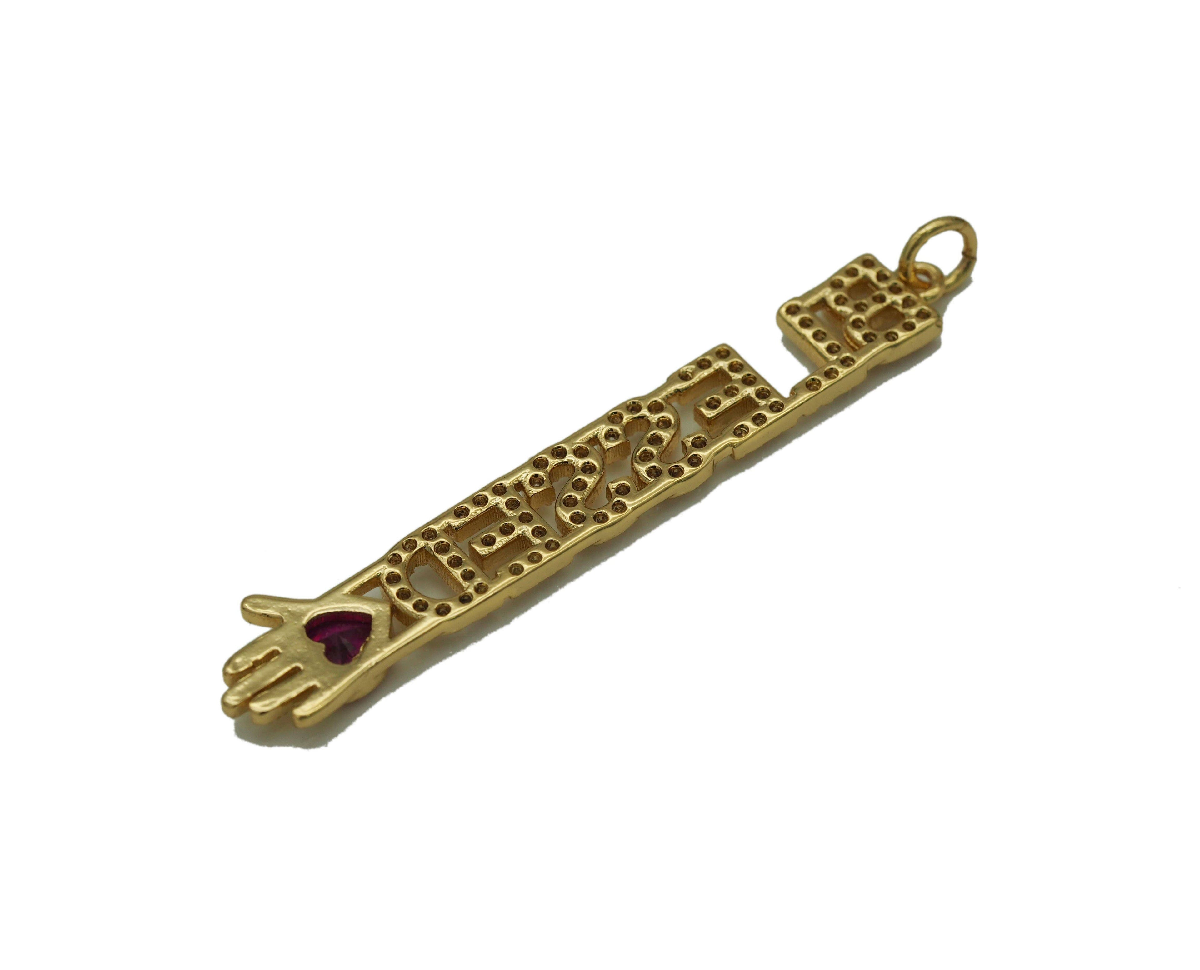 CZ Blessed Words with Hand Shape Charm, Sku#F1489