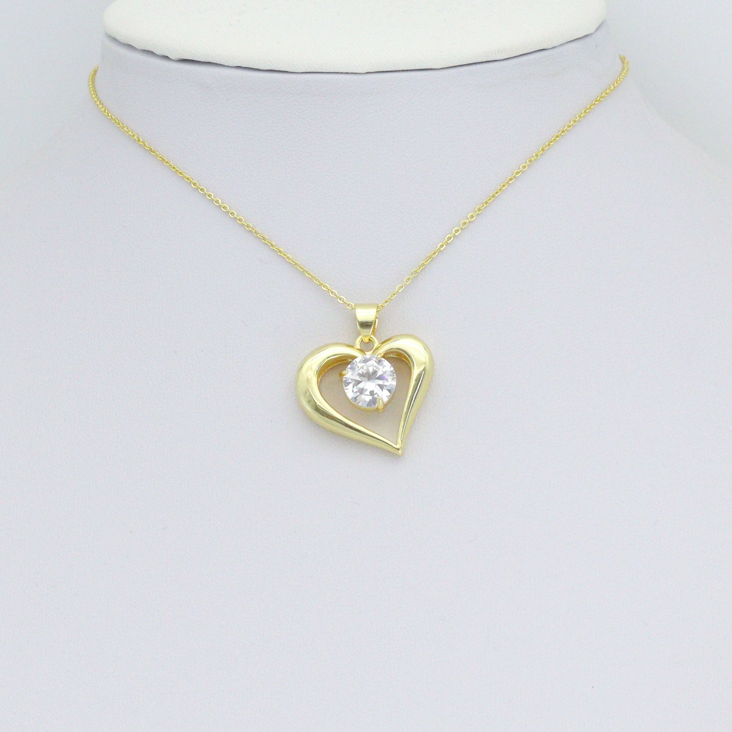 Big Diamond CZ Gold Heart Charm Pendant, Sku#LK1157