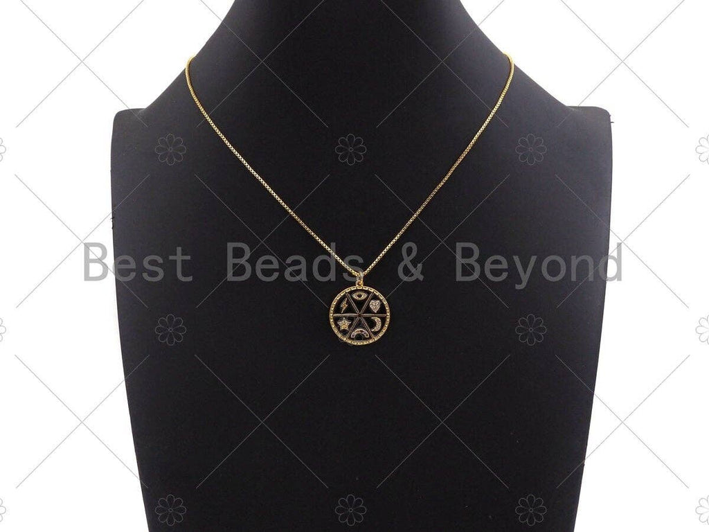 CZ Pave CZ Black Enamel Moon Star Heart Eye Rainbow Charms Pendant, Enamel Pendant,Round Enamel jewelry Findings, 22mm,sku#Z1212