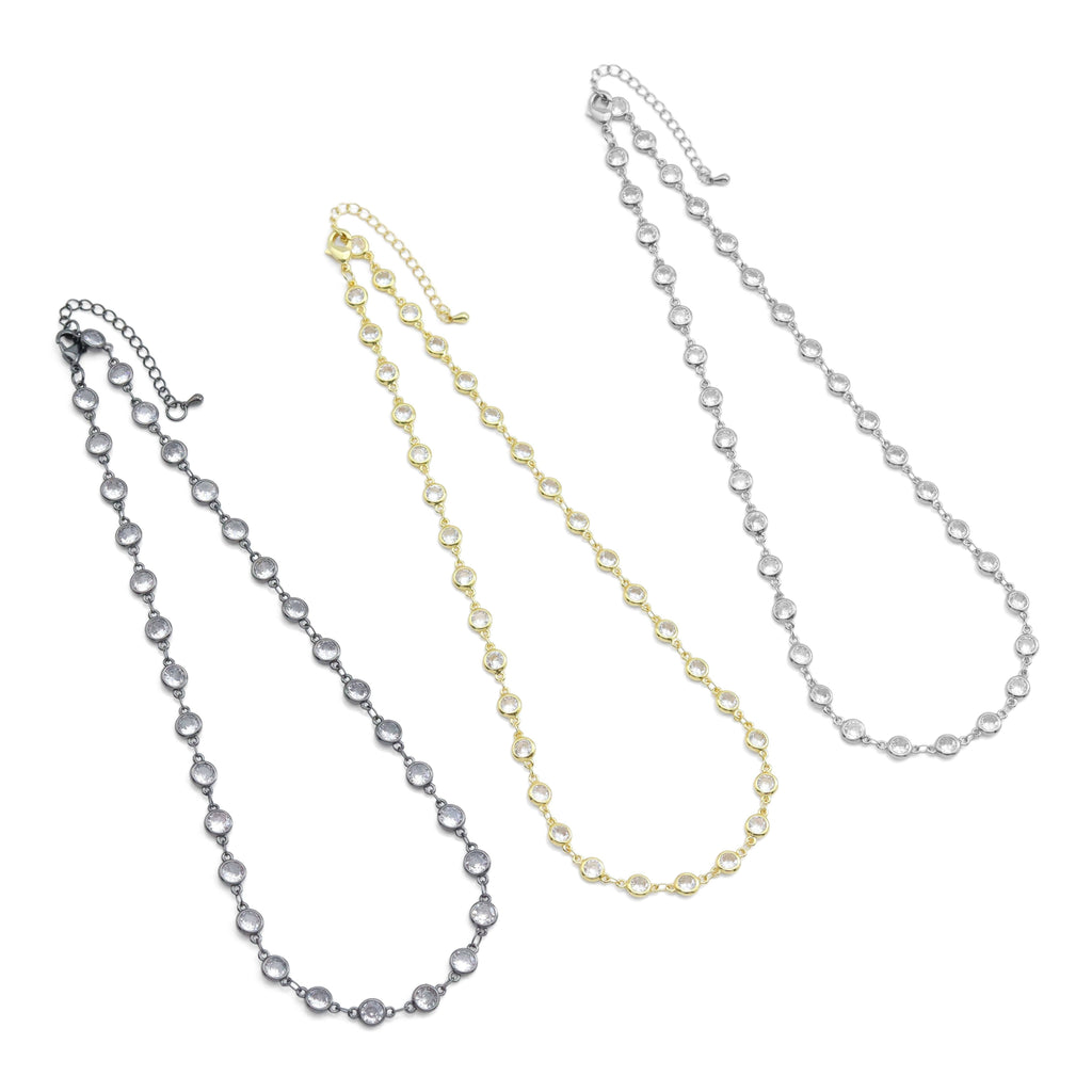 High quality 6mm Round CZ Chain Link Necklace, Sku#EF591