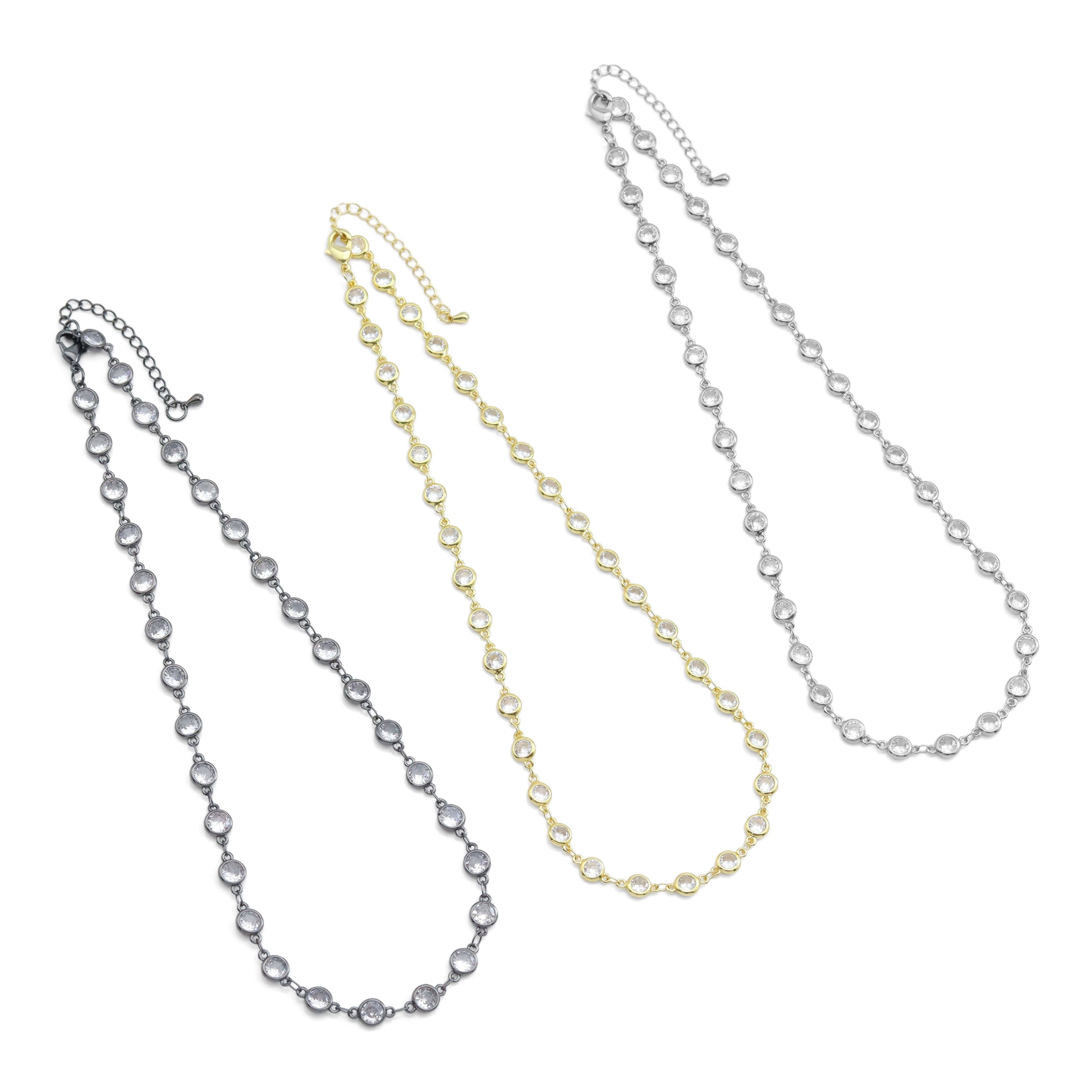 High quality 6mm Round CZ Chain Link Necklace, Sku#EF591