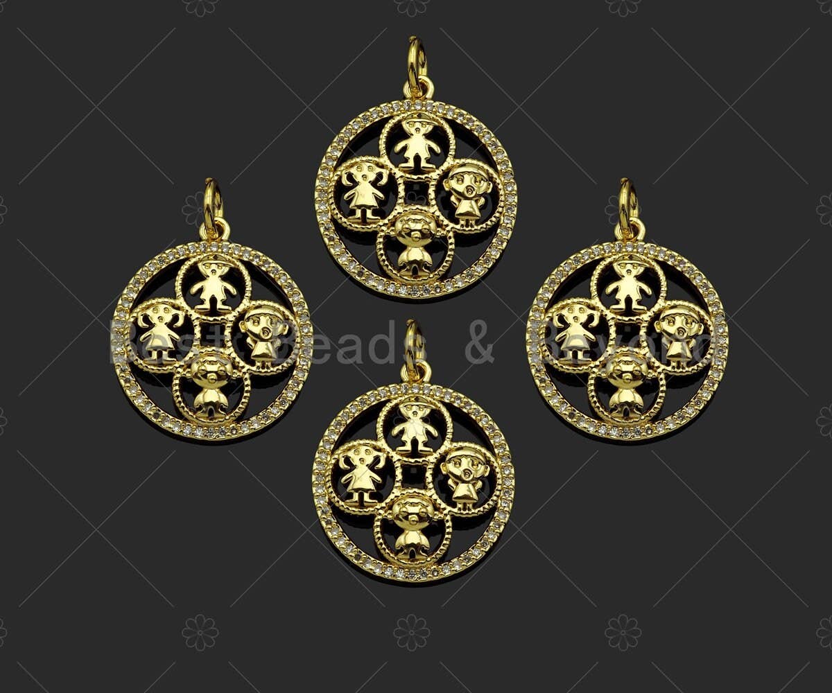 Gold Filled CZ Micro Pave Cute Baby On Round Ring Shape Pendant,18K Gold Filled Girl Boy Charm, Necklace Bracelet Pendant,20x24mm,Sku#LD99