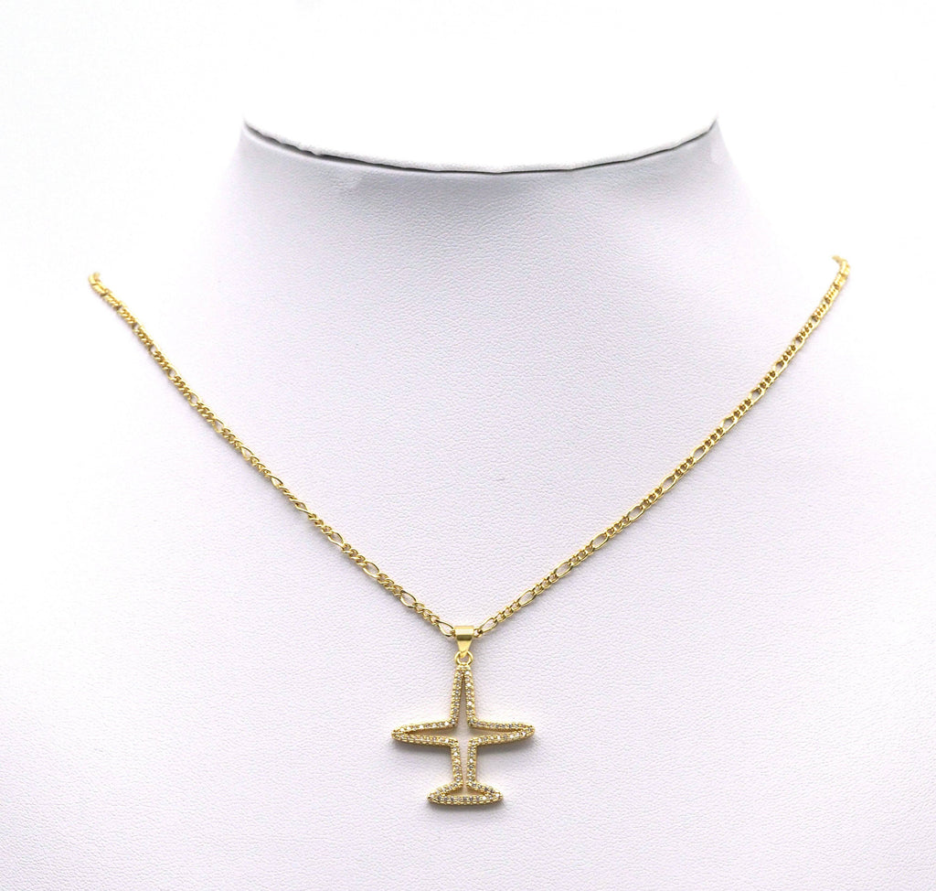 Gold CZ Hollow Out Airplane Charm, Sku#LK690