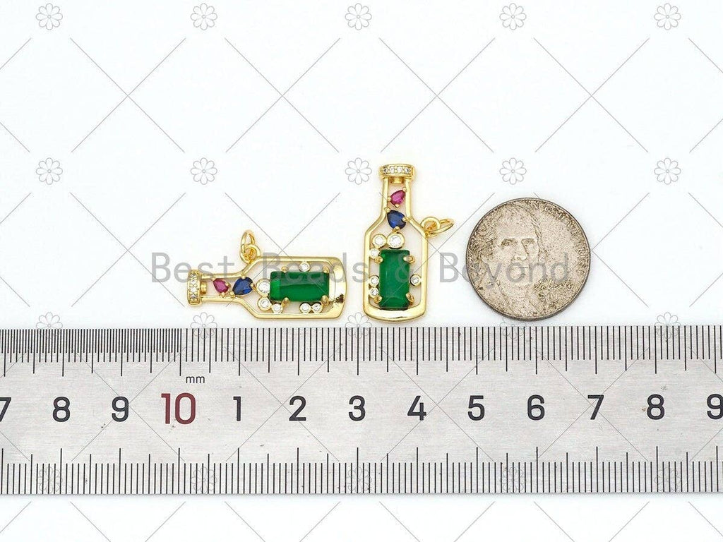 Colorful CZ Micro Pave Beer Bottle Shape Pendant,18k Gold Filled Bottle Charm, Necklace Bracelet Charm Pendant,27x13mm,Sku#LK463
