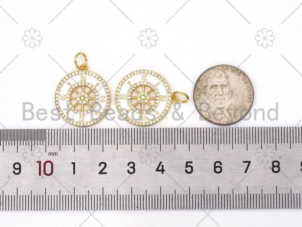 CZ Micro Pave White Enamel Compass Round Coin Shape Pendant,18K Gold Filled Enamel Pendant,Enamel Jewelry,23x20mm,Sku#Z1382