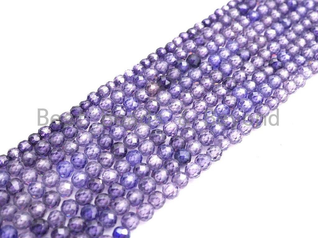 2mm/3mm/4mm High Quality Sparkly Cubic Zirconia Beads, Faceted Sparkly Purple Color beads, 15.5inch full strand, SKU#U915