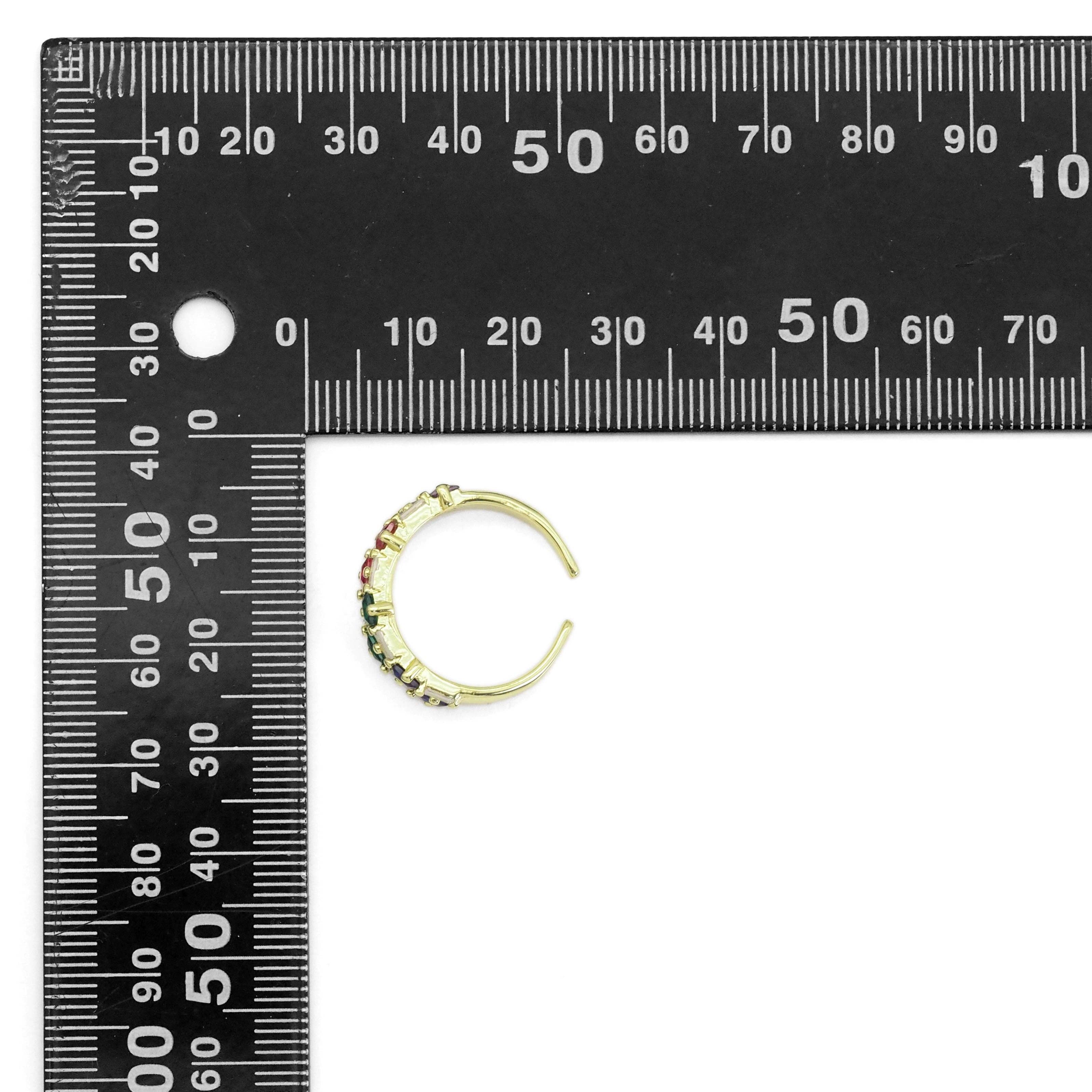 Colorful Baguette CZ Gold Adjustable Ring, Sku#Y894