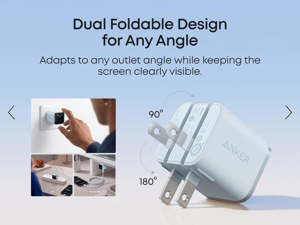 Anker Smart Display Charger, Anker Nano 45W Fast Charging USBC Charger with Smart Recognition, Built-In Care Mode, Compact with 180° Foldable Plug, for Iphone 17/16/15 Series, Macbook, Apple Watch