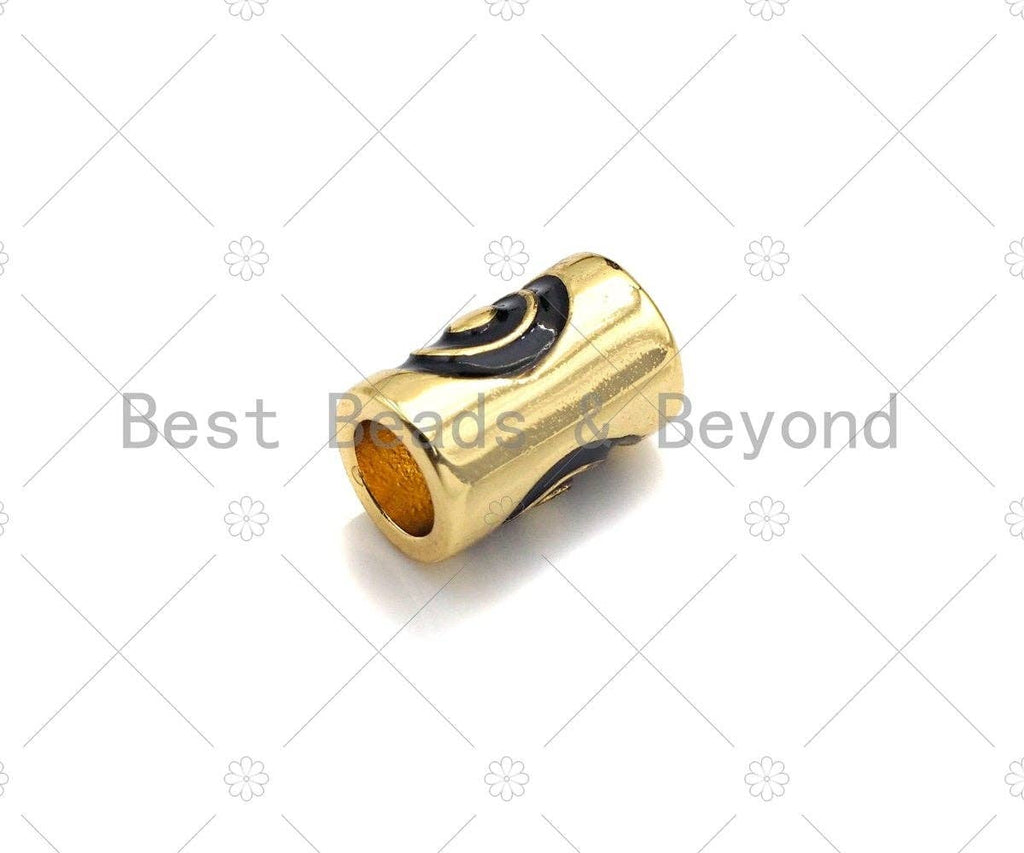 Large Hole Tube Spacer Beads, Drum Barrel with Black Circle Beads, Evil Eye Spacer Beads, Men Jewelry, 6x9mm,Sku#Y352