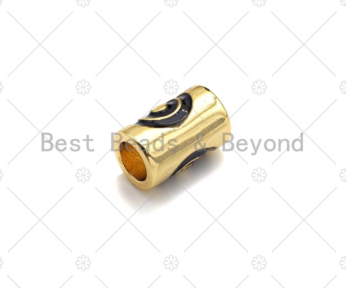 Large Hole Tube Spacer Beads, Drum Barrel with Black Circle Beads, Evil Eye Spacer Beads, Men Jewelry, 6x9mm,Sku#Y352