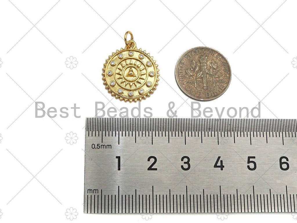 CZ Micro Pave Pyramid medallion Coin Pendant/Charm, 18k Gold medallion Charm, Necklace Bracelet Charm Pendant,18x20mm, sku#Y363