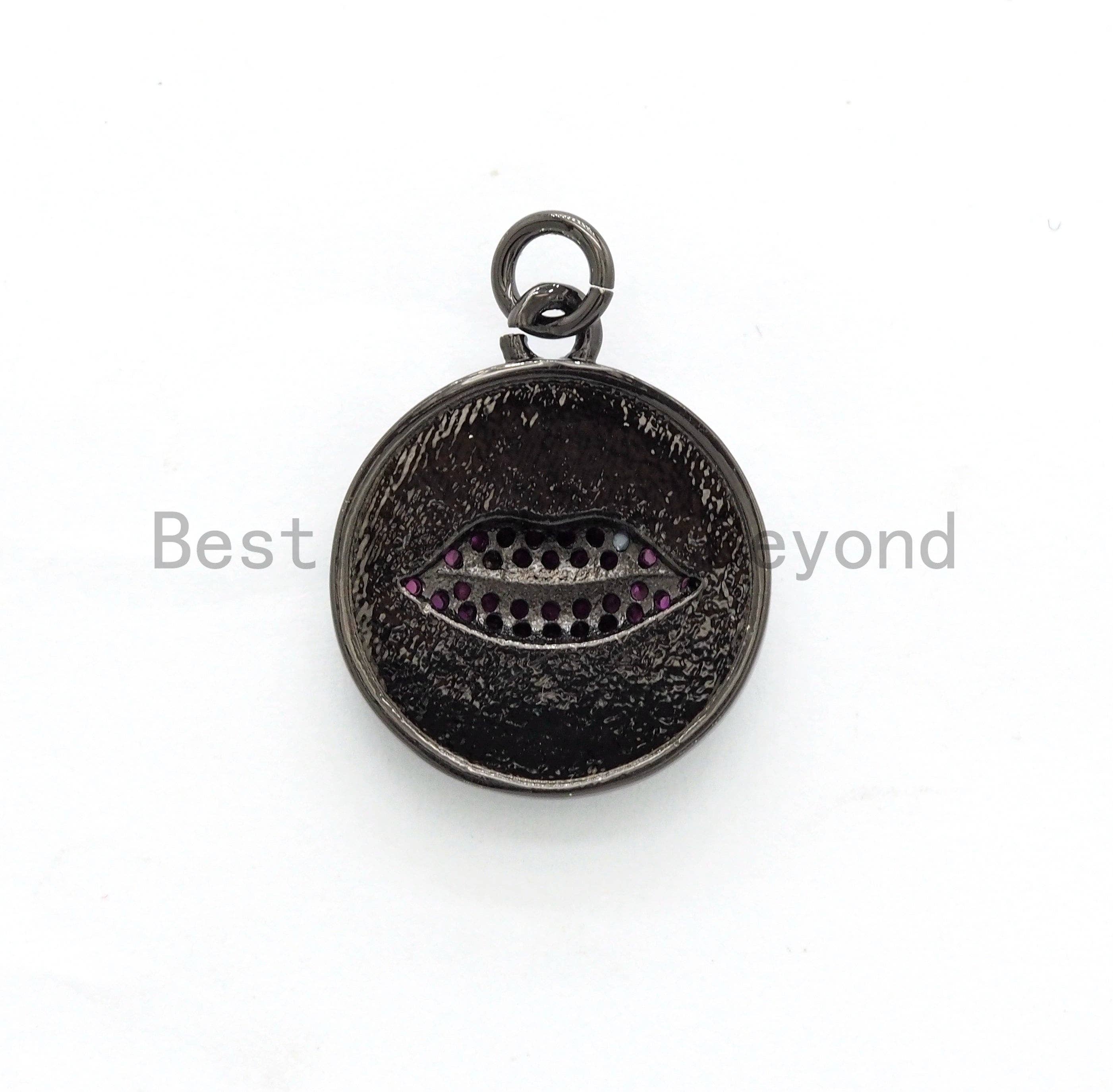 NEW Colorful Oil Dropped Round Charm with  Fuchsia Lip, Enamel Gunmetal Pendant Charms, Enamel Oil Drop CZ Charm, Lip Charm,17x20mm,sku#F563