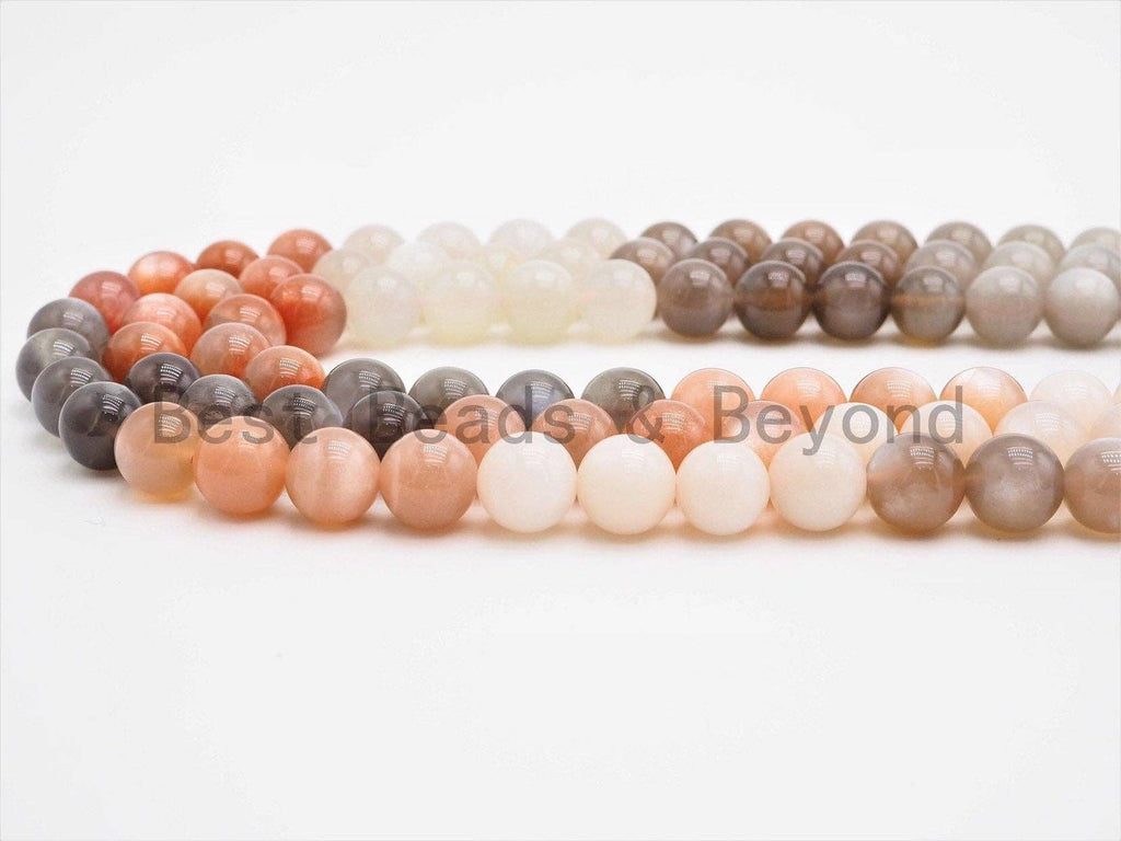 Quality Natural Mixed Color Moonstone Beads, 6/8/10/12mm Round Smooth beads, Peach Gray White Gemstone Beads, 15.5inch strand, SKU#U356