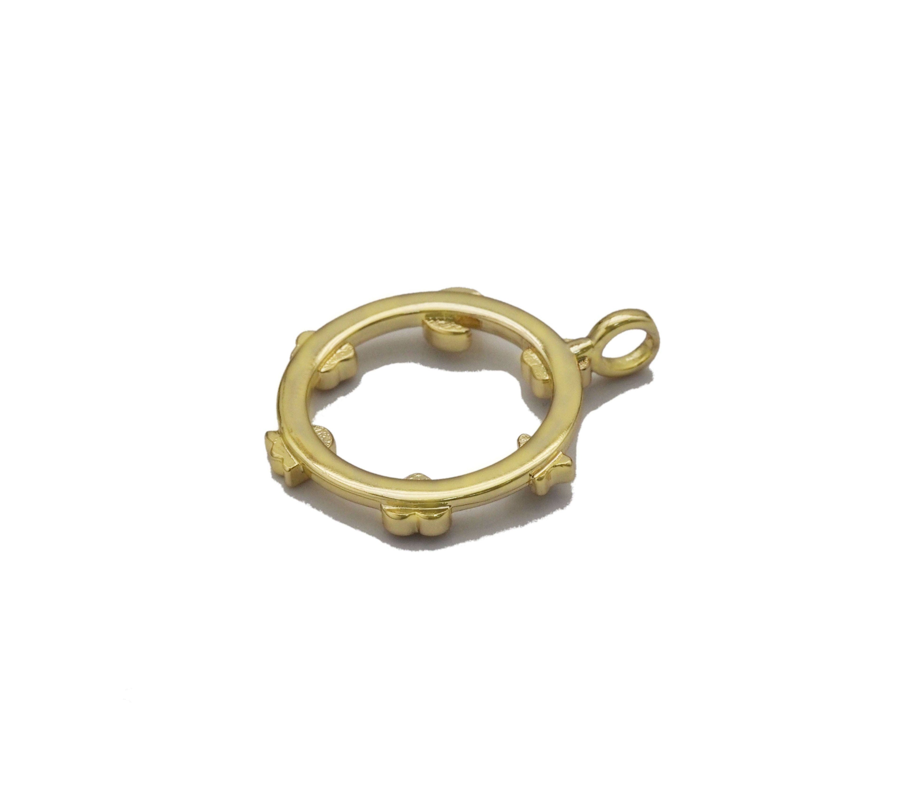 CZ Gold Heart Moon Star Flower On Round Ring Charm, Sku#LK766