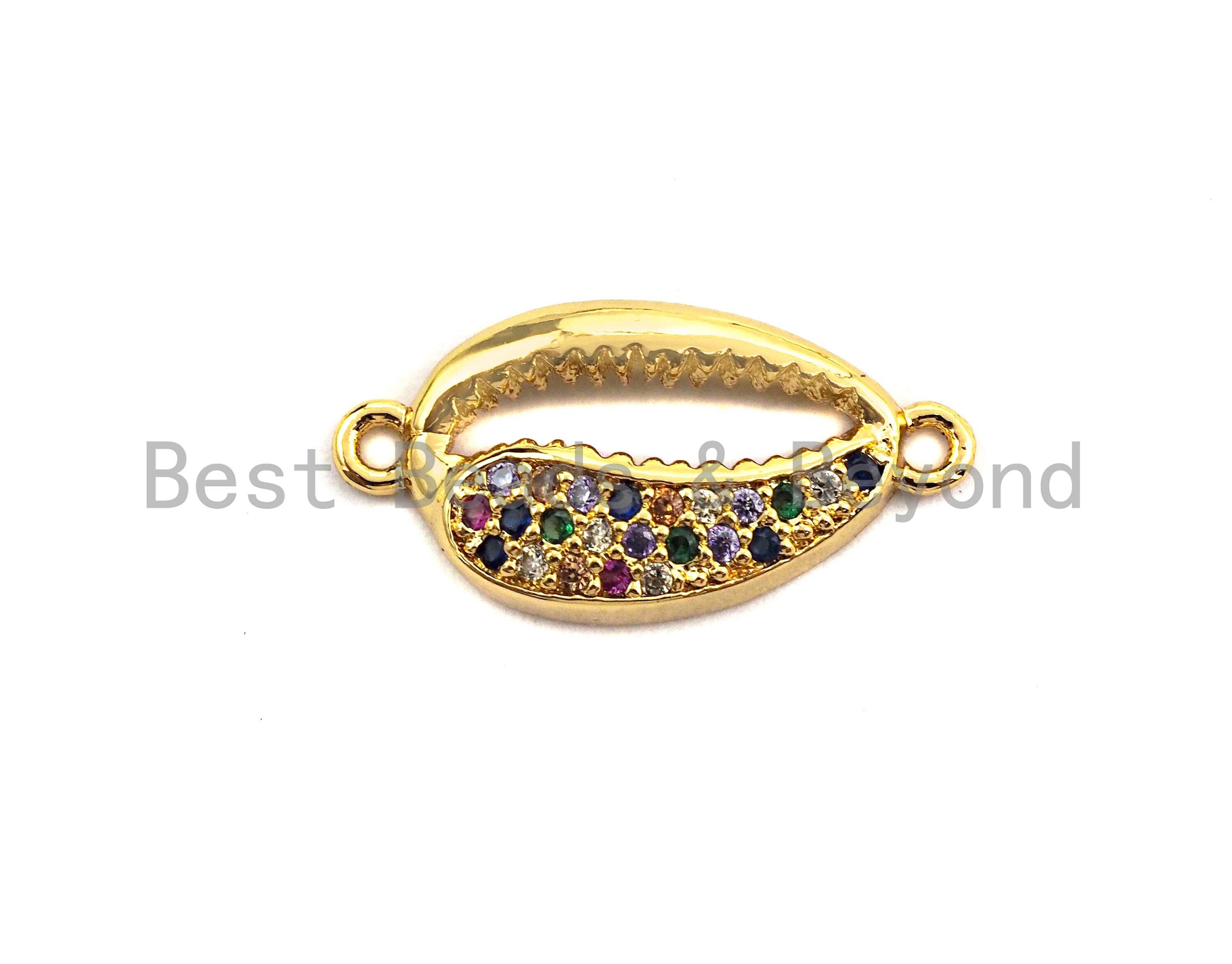 Colorful CZ Micro Pave Cowrie Shape Connector/Link, Cz Pave Bracelet Necklace Connector in Gold Finish,10x20mm,sku#M282