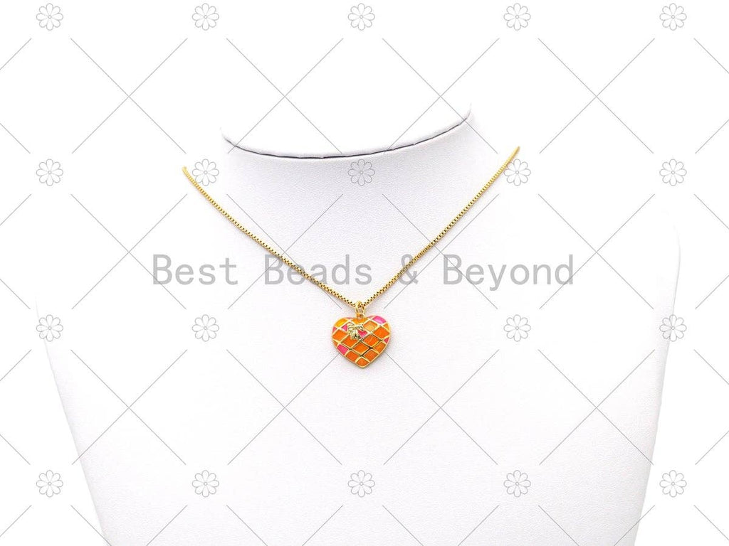 Enamel Heart Shape Pendant, Sku#Y594