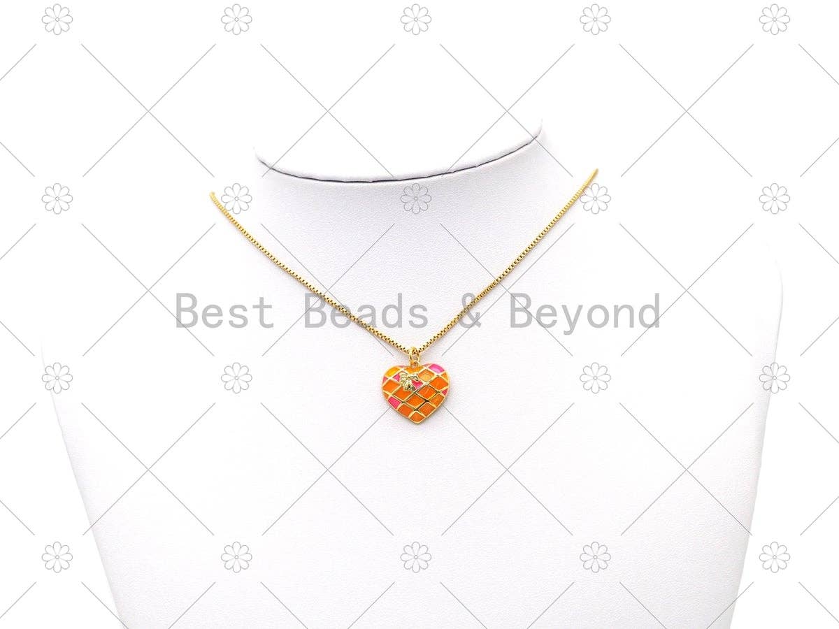 Enamel Heart Shape Pendant, Sku#Y594