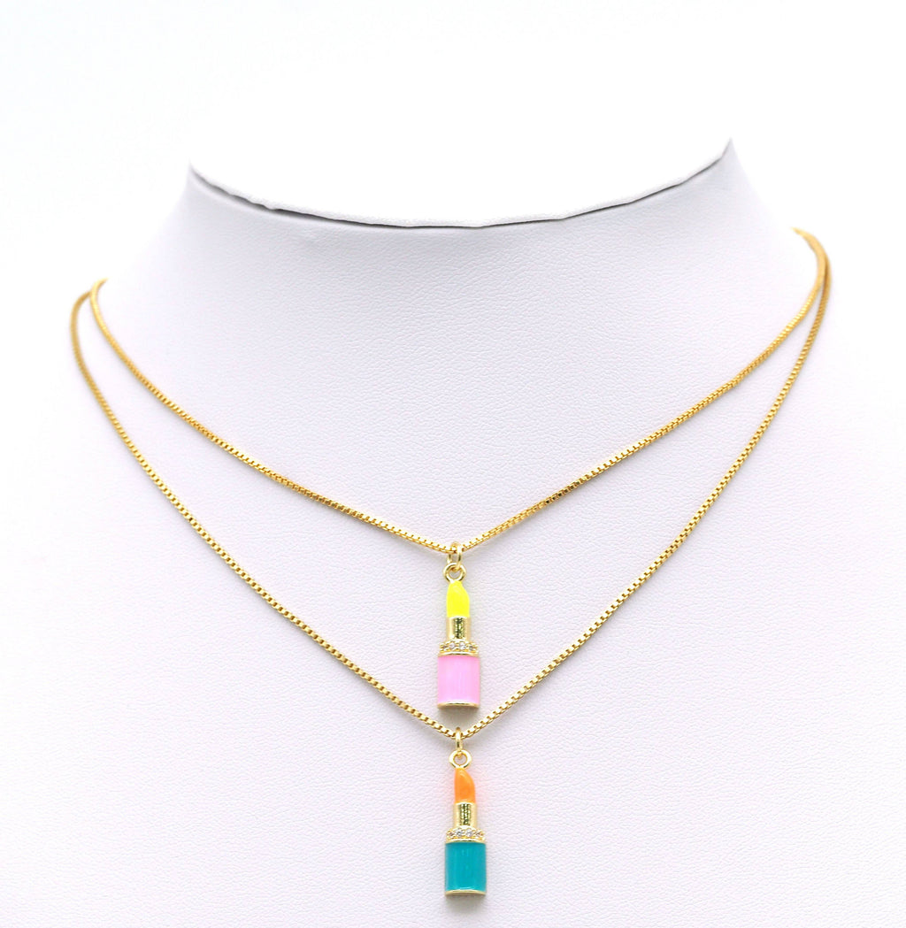 CZ Enamel Lipstick Pendant, Sku#F1460C