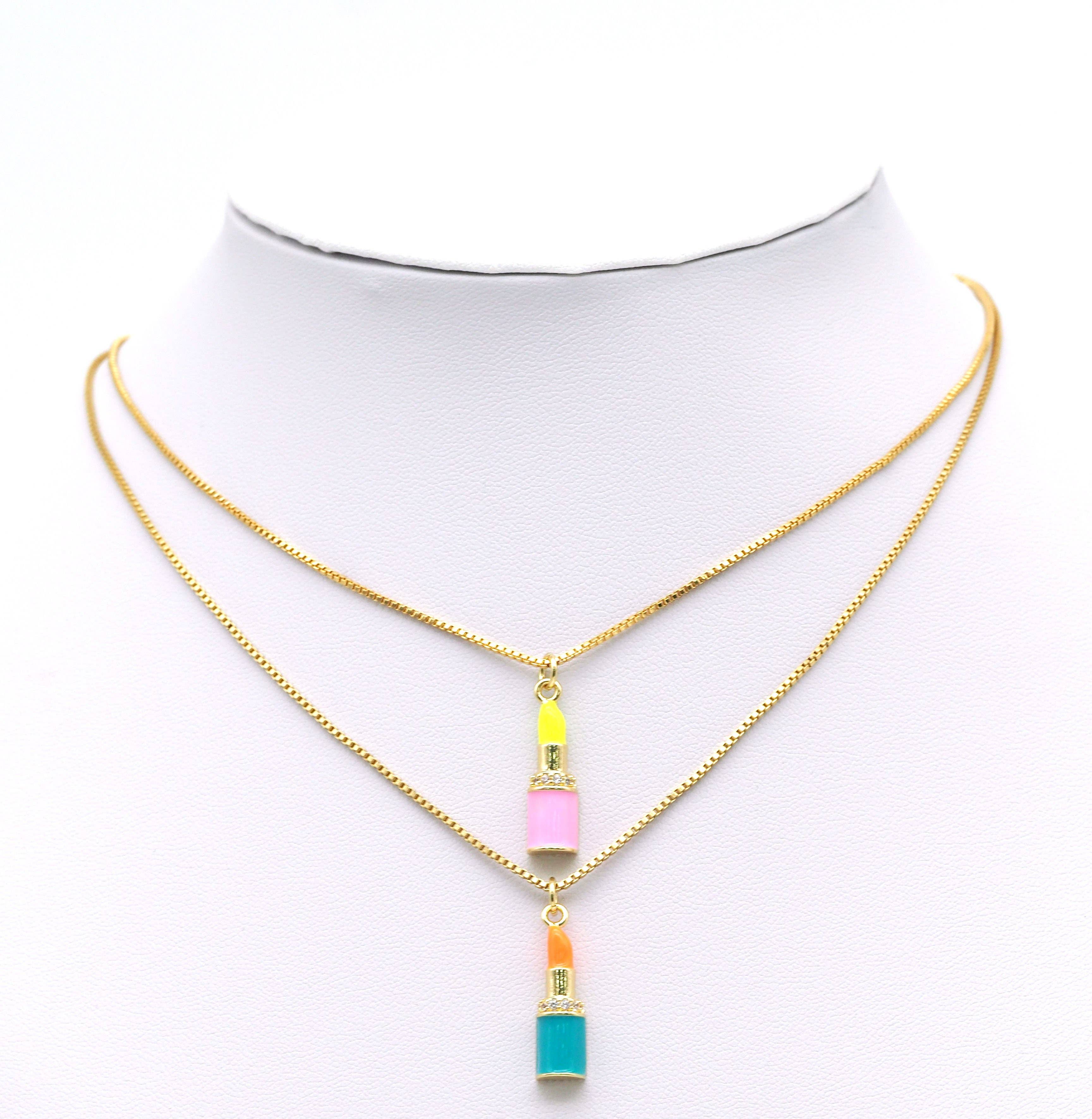 CZ Enamel Lipstick Pendant, Sku#F1460C