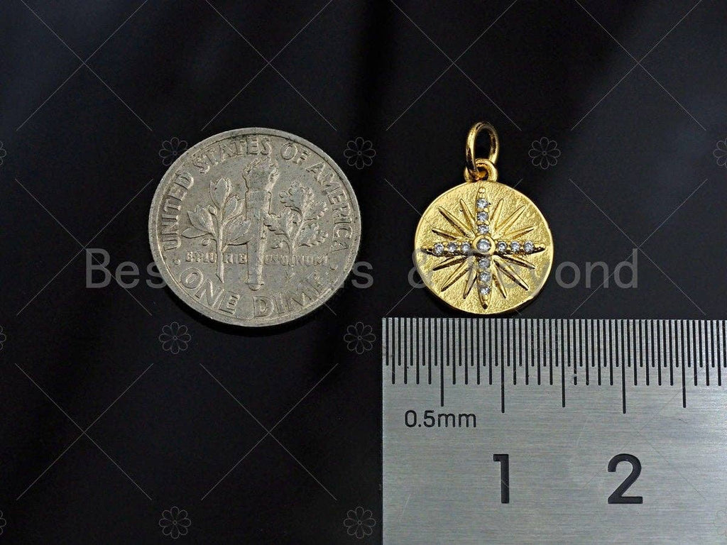 18K Gold Finish Dainty Star Coin Charm, Cross Gold Coin Charm, Star disc Pendant, 12mm, sku#Z1137