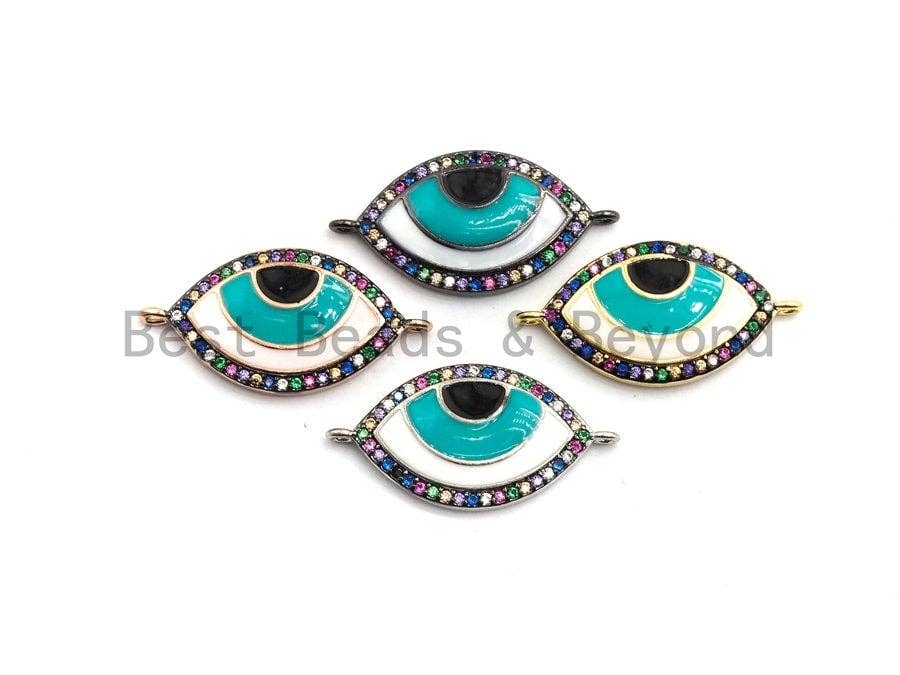 Enamel White Tear Green Evil Eye Connector,Colorful CZ Micro Pave Oil Drop Eye Connector,Enamel Jewelry,13x25mm,sku#E453C