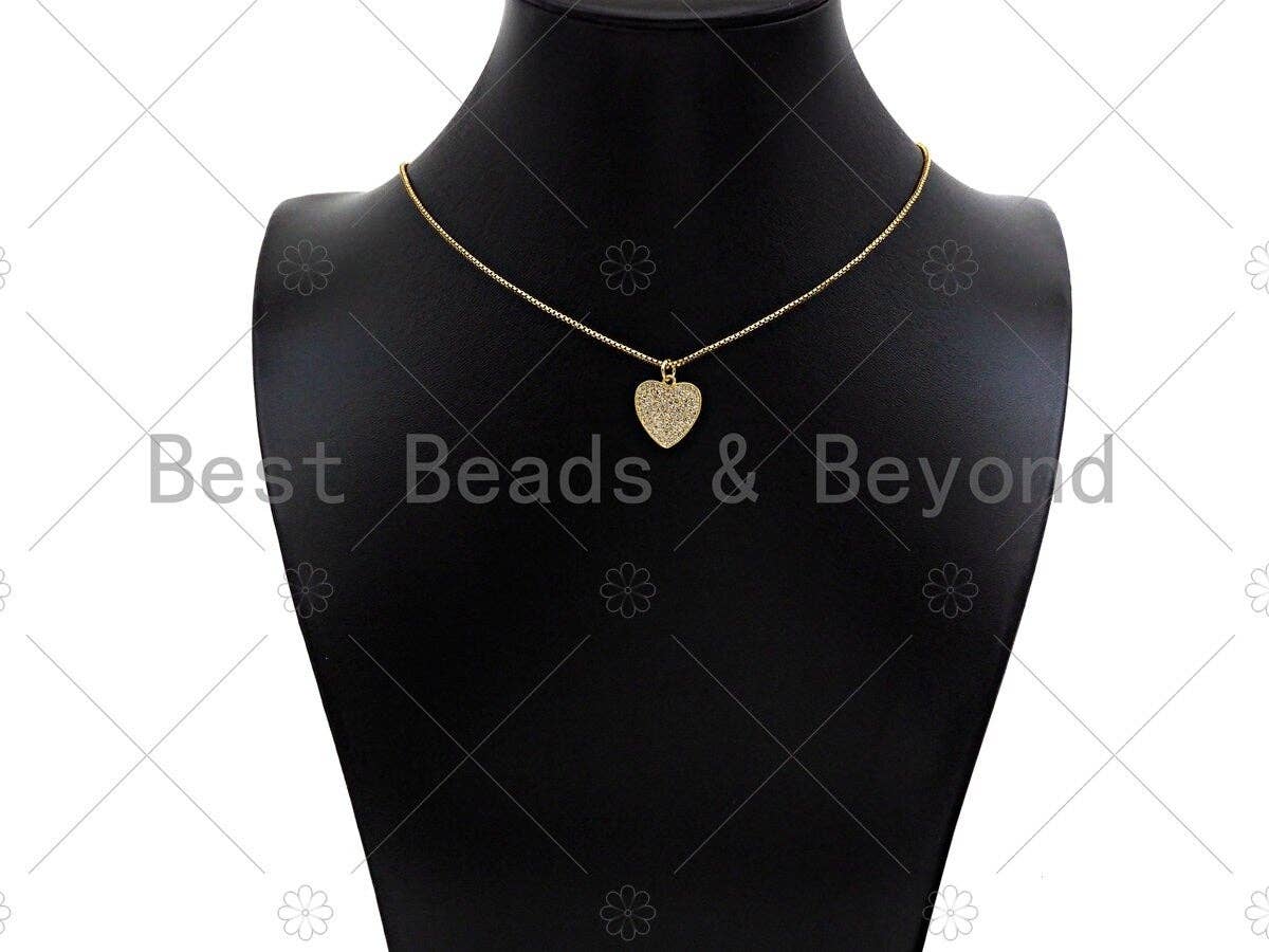 CZ Micro Pave Heart Shape Pendant/Charm,Cubic Zirconia Gold Charm, Necklace Bracelet Charm Pendant,14x15mm, Sku#Z1271