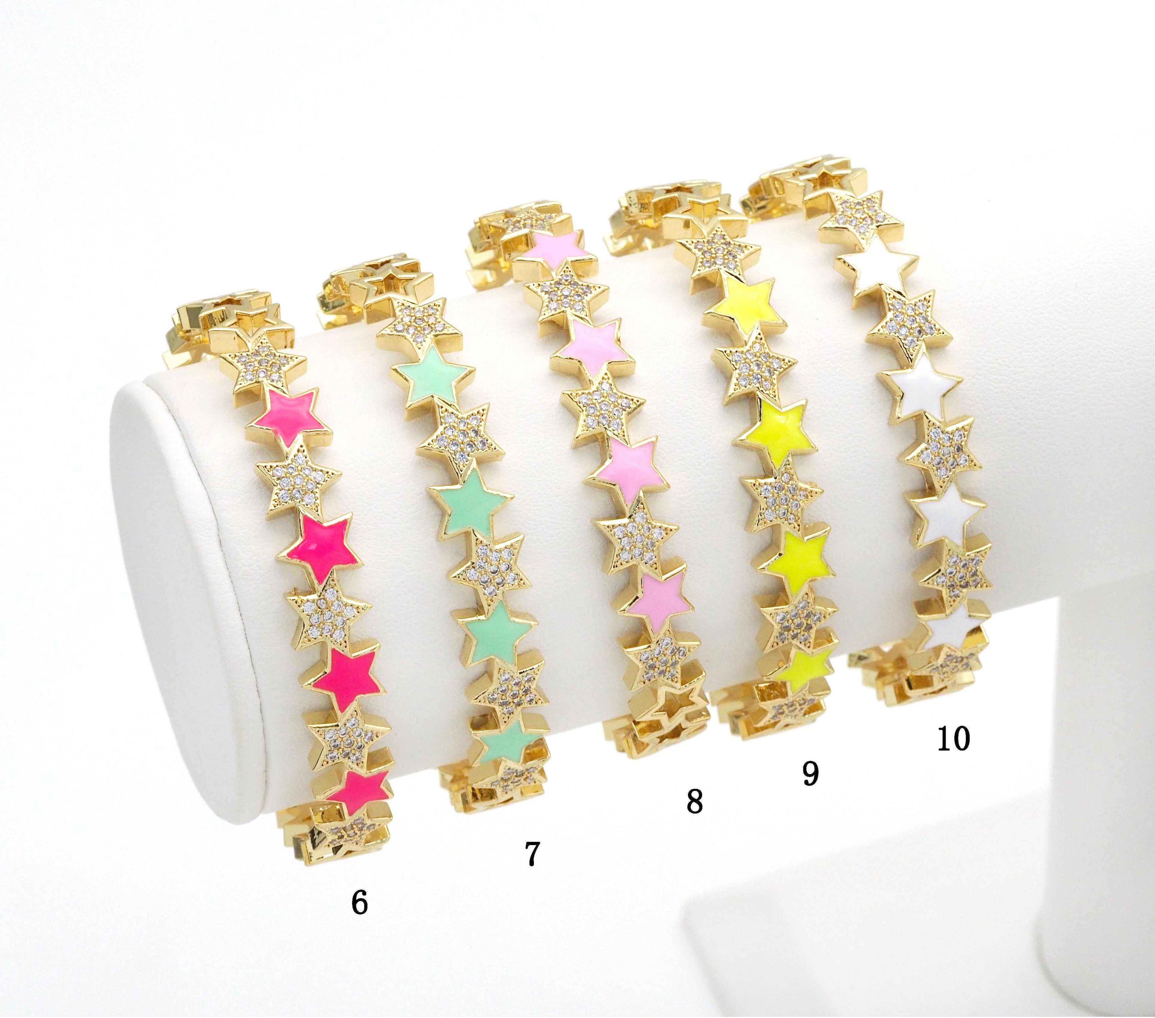 CZ Enamel Star Adjustable Bracelet, Sku#X362