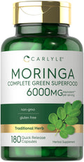 Carlyle Moringa Oleifera | 180 Gélules | Supplément Sans OGM et Sans Gluten | Super-Aliment Vert Complet | à Base de Poudre de Feuilles de Moringa