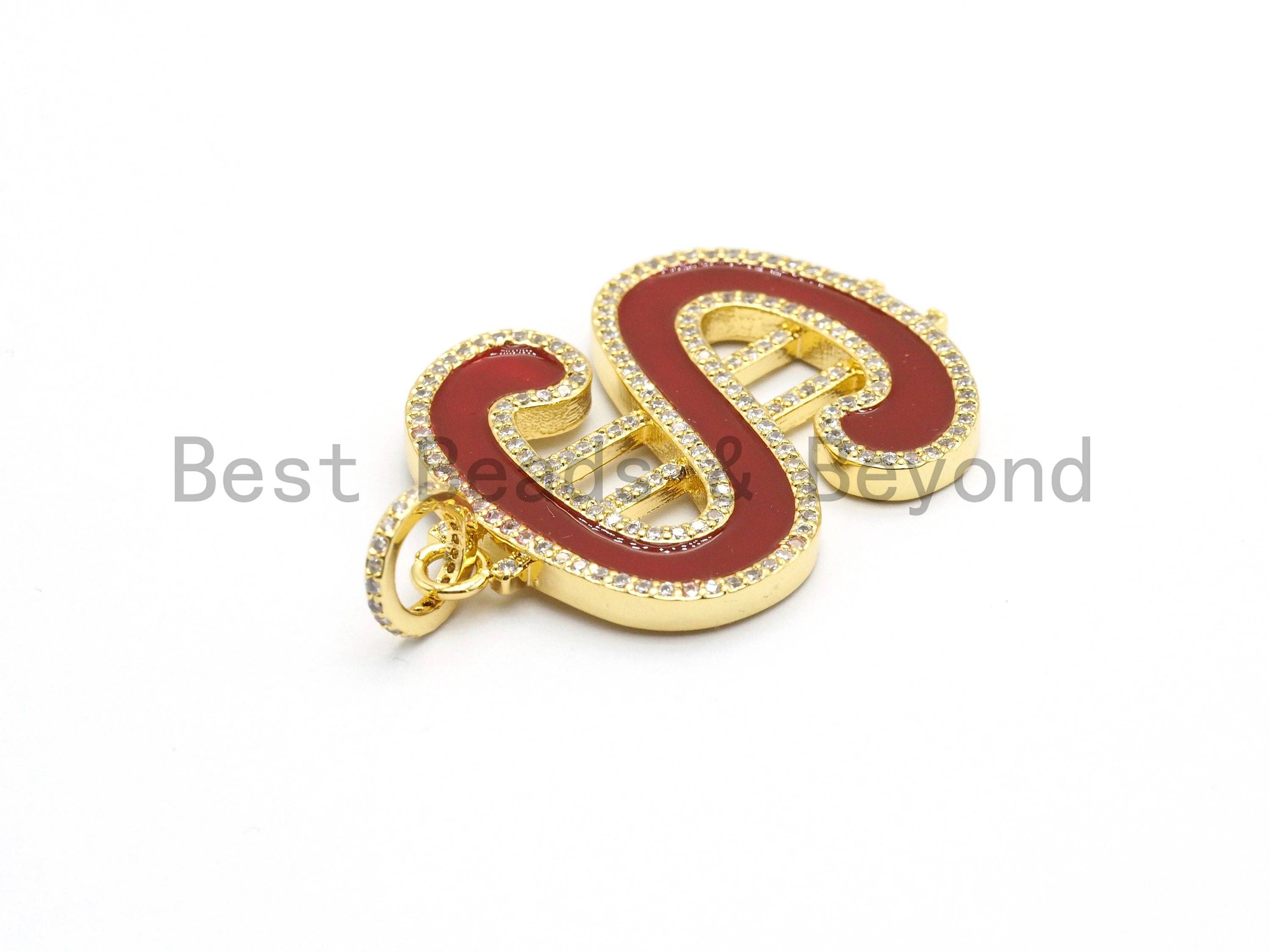 30x44mm Large Enamel Red Letter S Pendant,CZ Micro Pave Oil Drop Music Symbol pendant,Enamel pendant,Enamel Jewelry,sku#F584