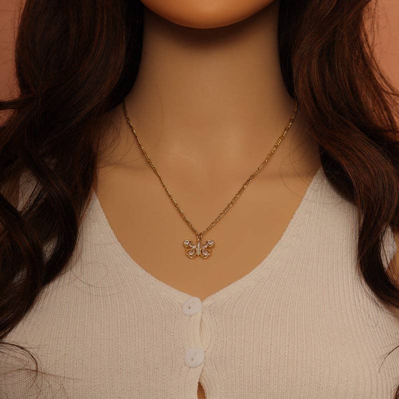 CZ Gold Butterfly Charm, Sku#LX203