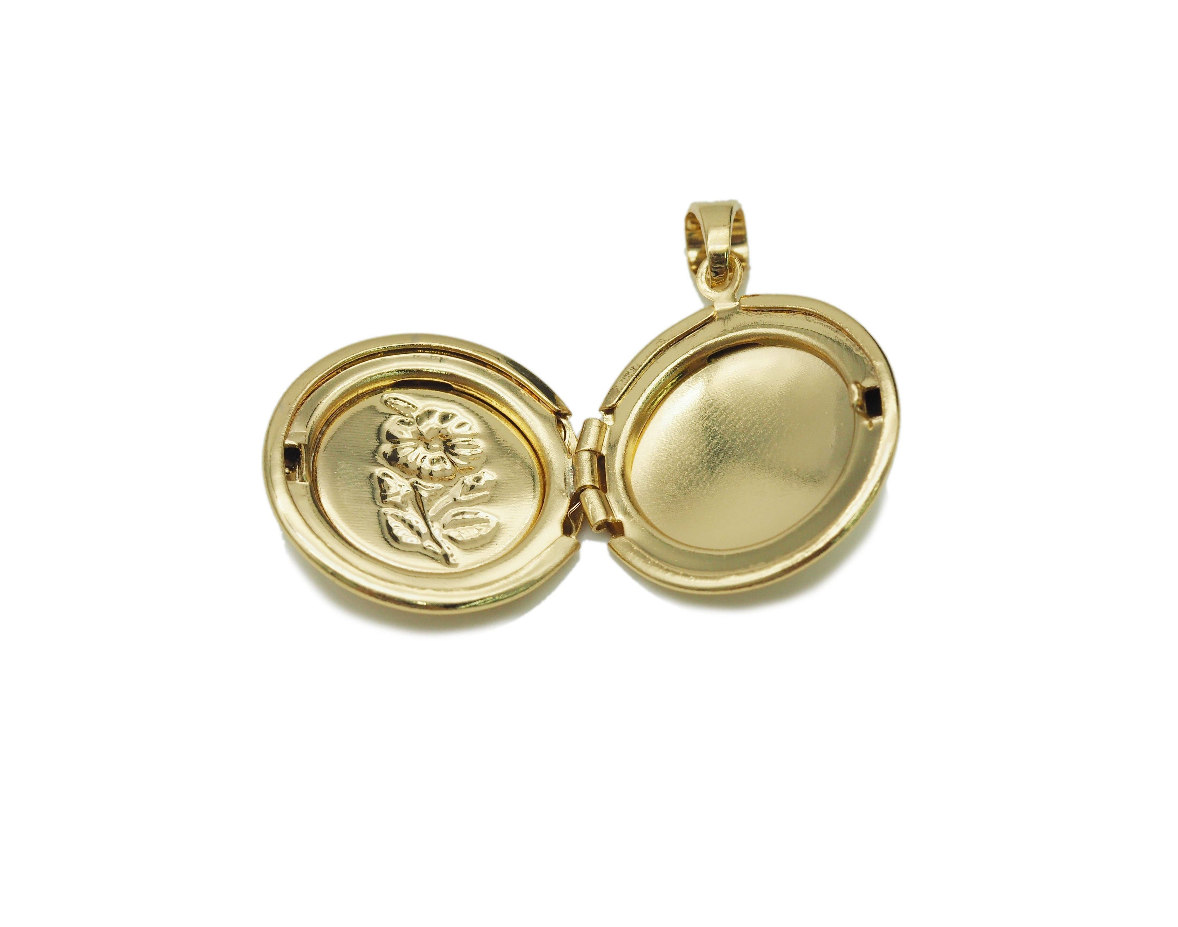 Lockets Rose Flower On Round Pendant, Sku#FH190