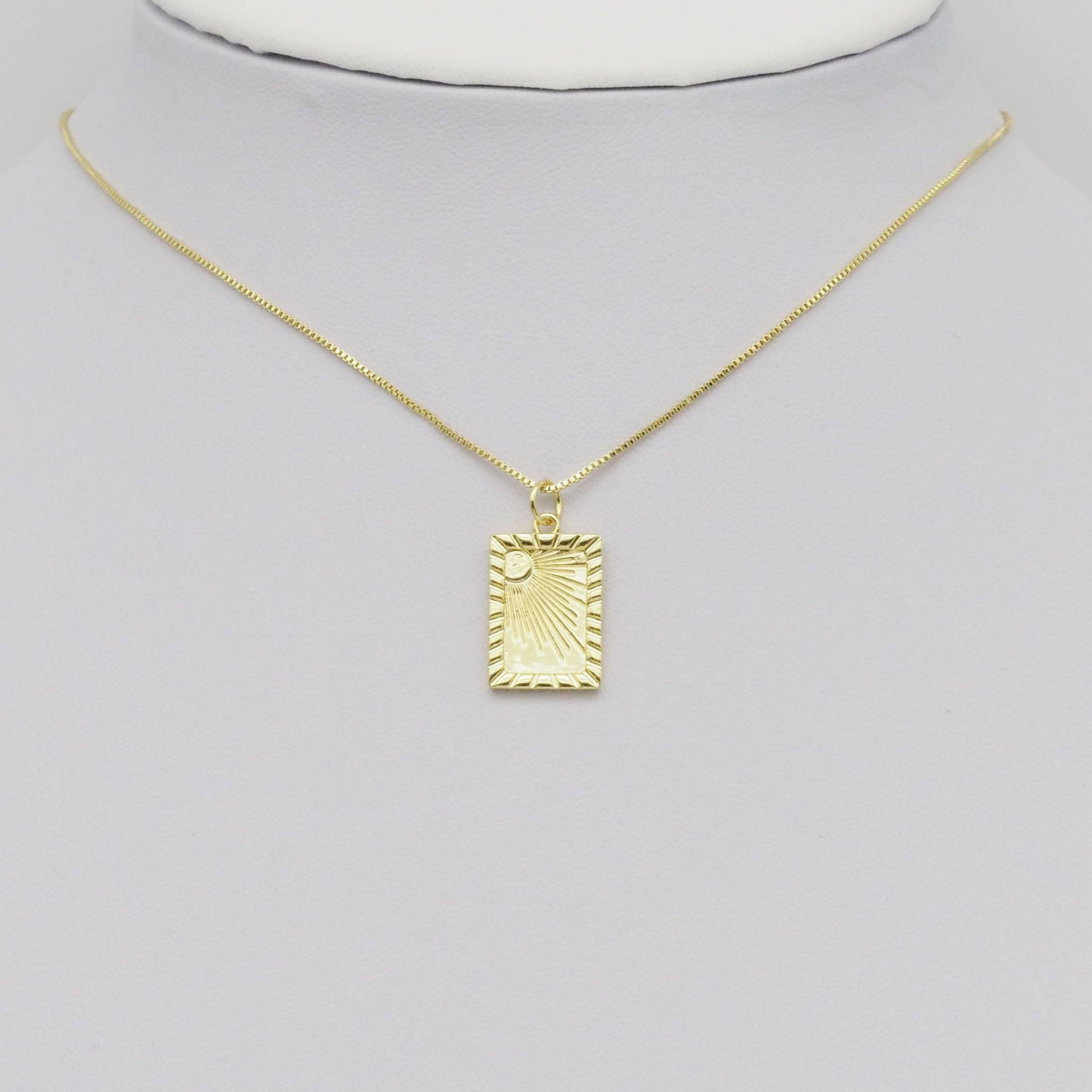 Gold Radial Sun Rectangle Shape Charm, Sku#Y891