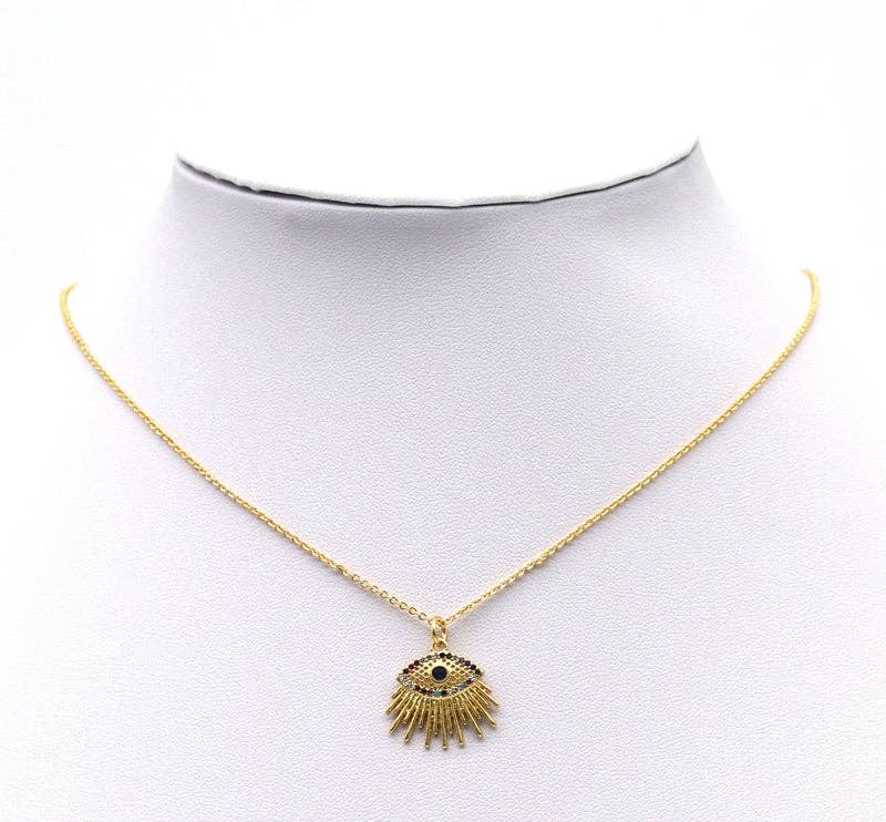 Gold Colorful CZ Evil Eye With Light beam Charm, Sku#LX92