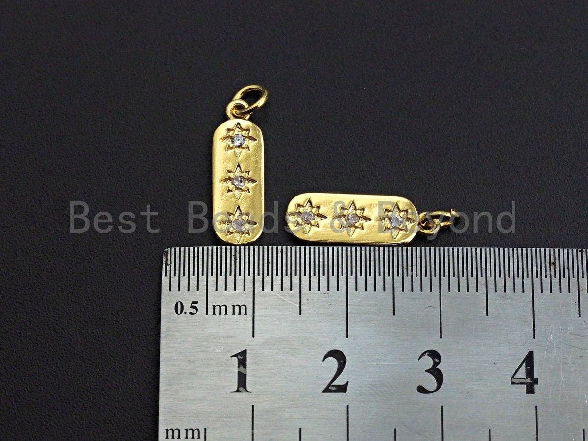 Clear CZ Micro Pave North Star On Flat Bar Tag Pendant Charm, Cubic Zirconia Charm, 6x17mm,sku#Z863