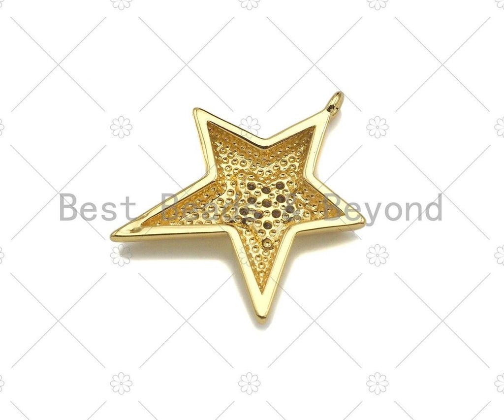 CZ Micro Pave Five Point Star on Fiver Point Star Shape Pendant,Cubic Zirconia Gold Charm, Necklace Bracelet Pendant, 22x27mm, Sku#Y418