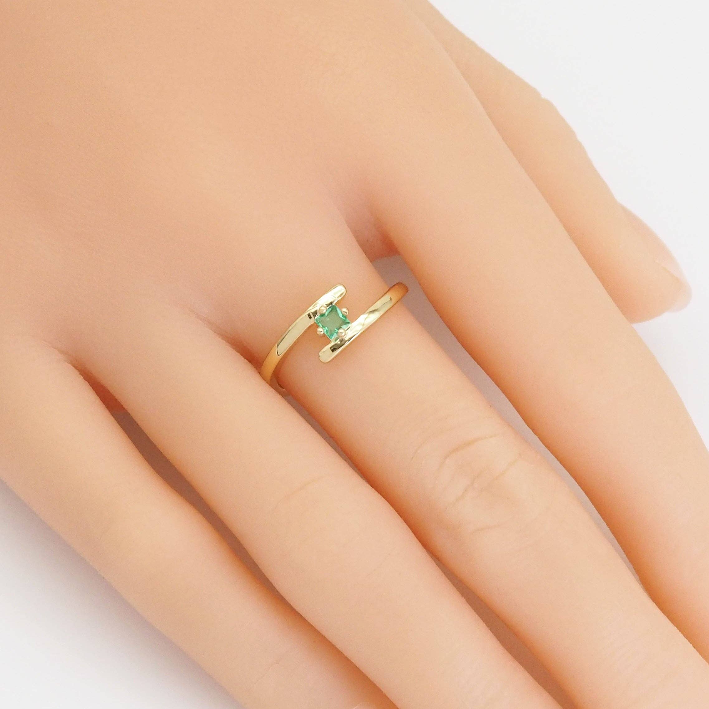 Gold Aqua Green Blue CZ  Thin Line Adjustable Ring, Sku#LD486