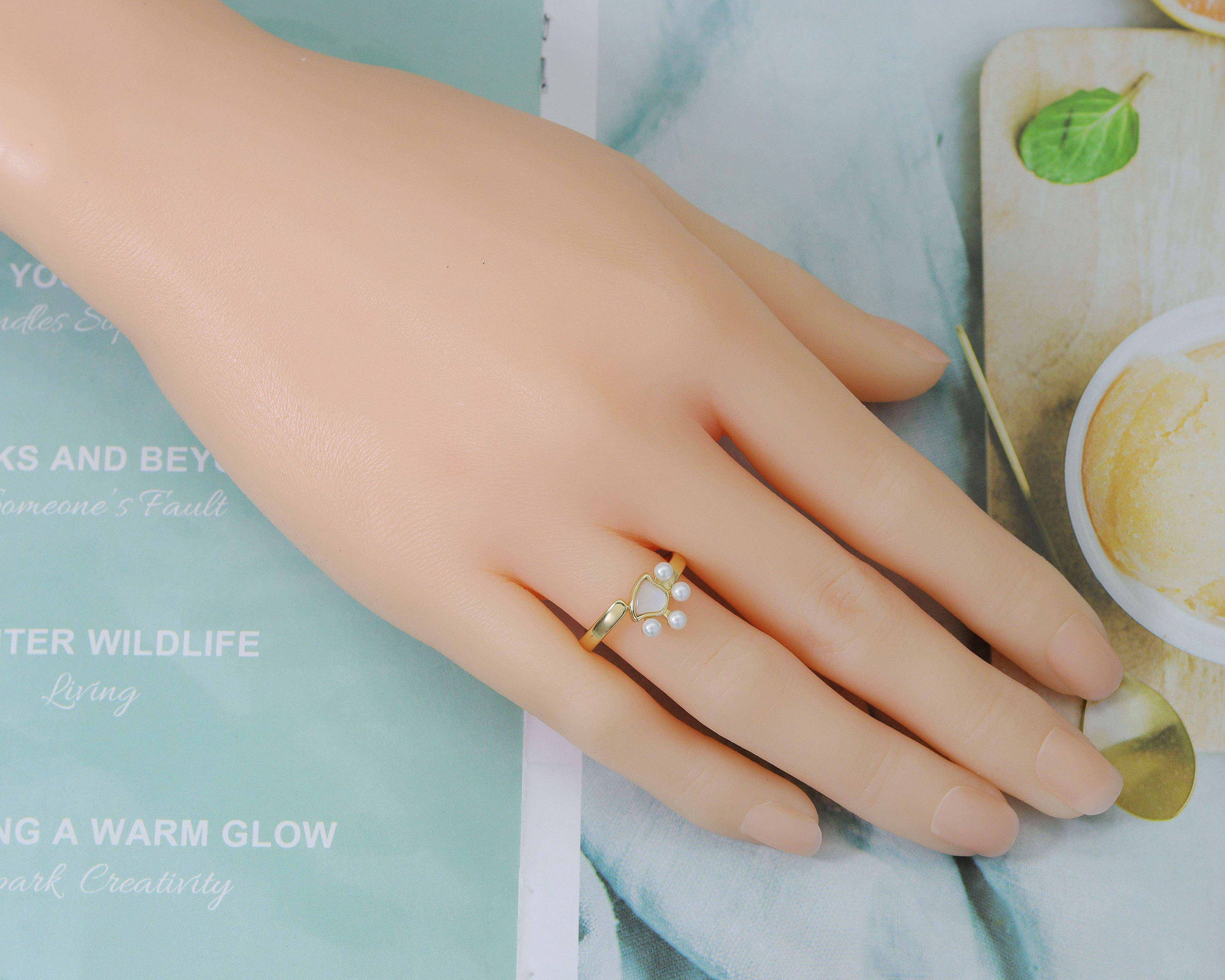 Mother of Pearl Heart and Ball Open Ring, Sku#ZX48