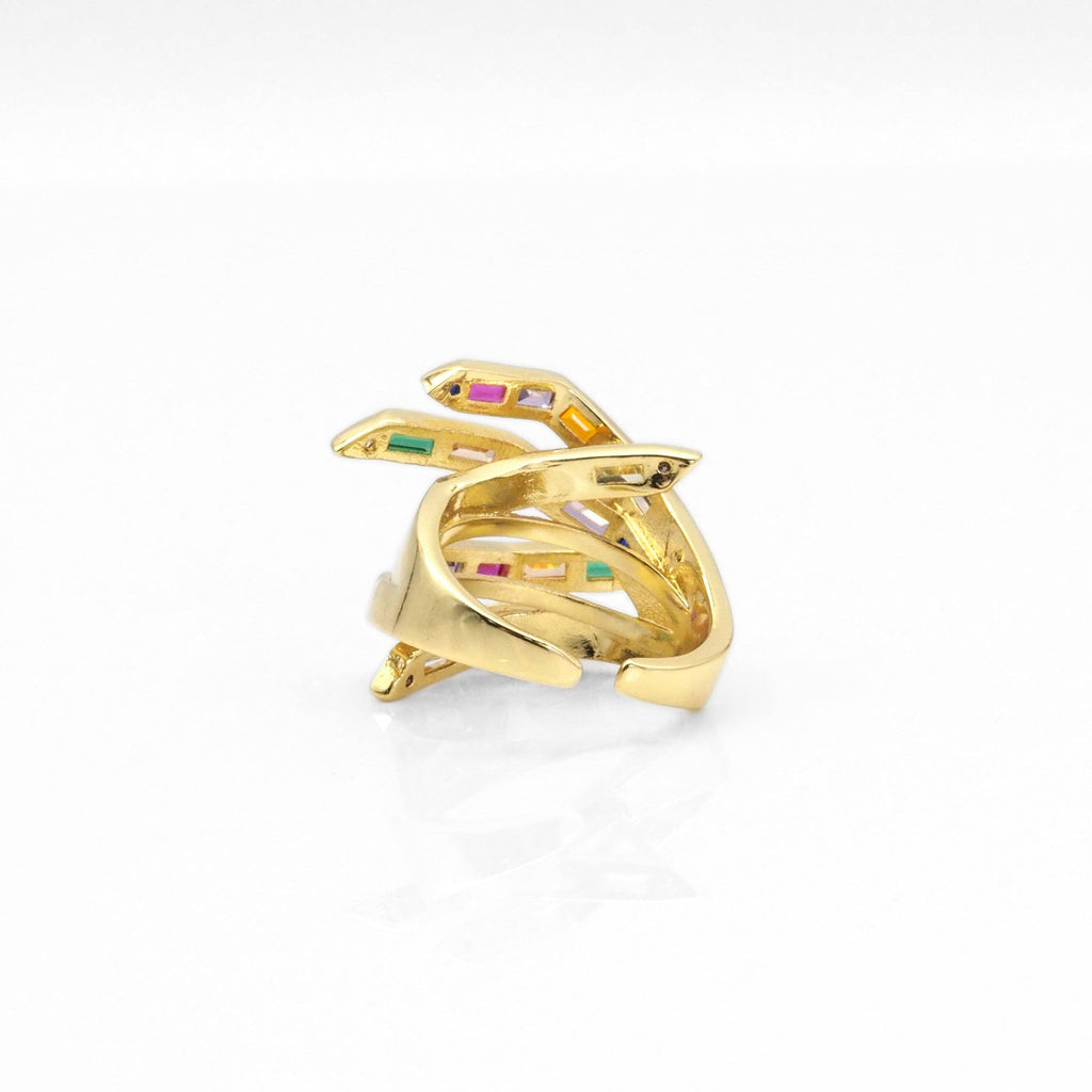 Gold Multicolor Baguette CZ Adjustable Ring, Sku#LX245