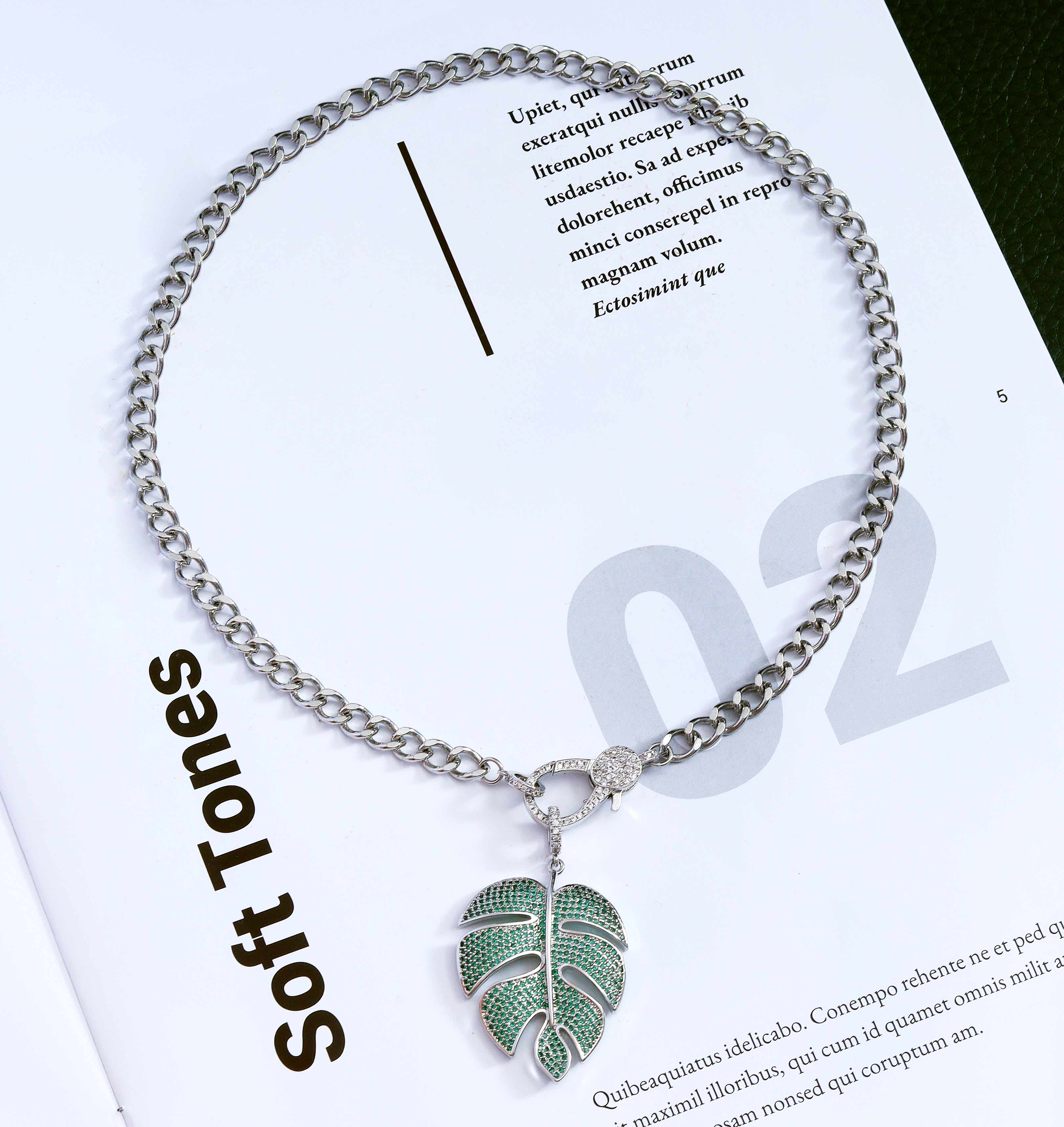 Collier Chaîne Cubaine Feuille, réf. CL08