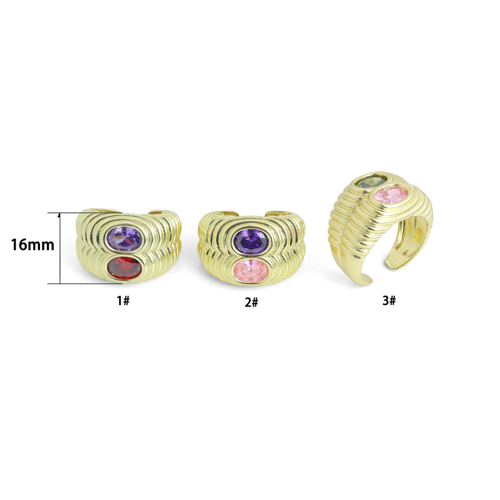 Double Line Two color Oval Stone Statement Adjustable Ring, Sku#A493