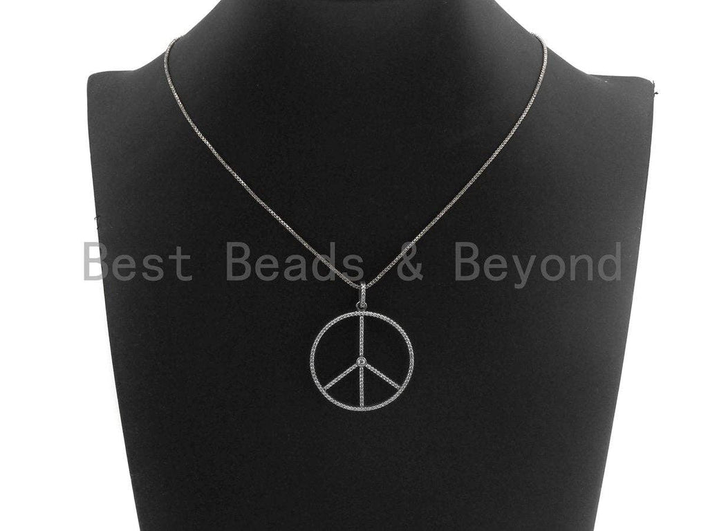 CZ Micro Pave Peace Sign Shape Pendant, Antique Silver Tone, Cubic Zirconia Pave Pendant, 36x39mm,sku#X130