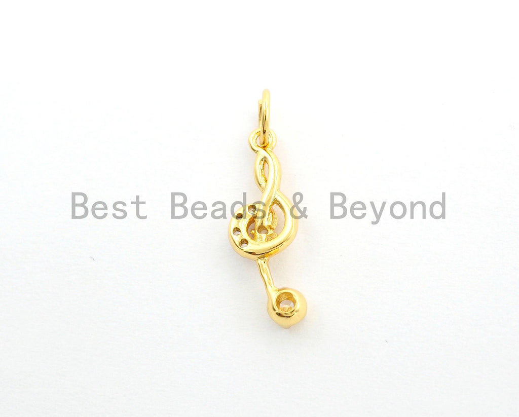 CZ Micro Pave Treble Clef Pendant/Charm,Cubic Zirconia Music Symbol Paved Charm, Necklace Bracelet Charm Pendant, 6x18mm, sku#Y156