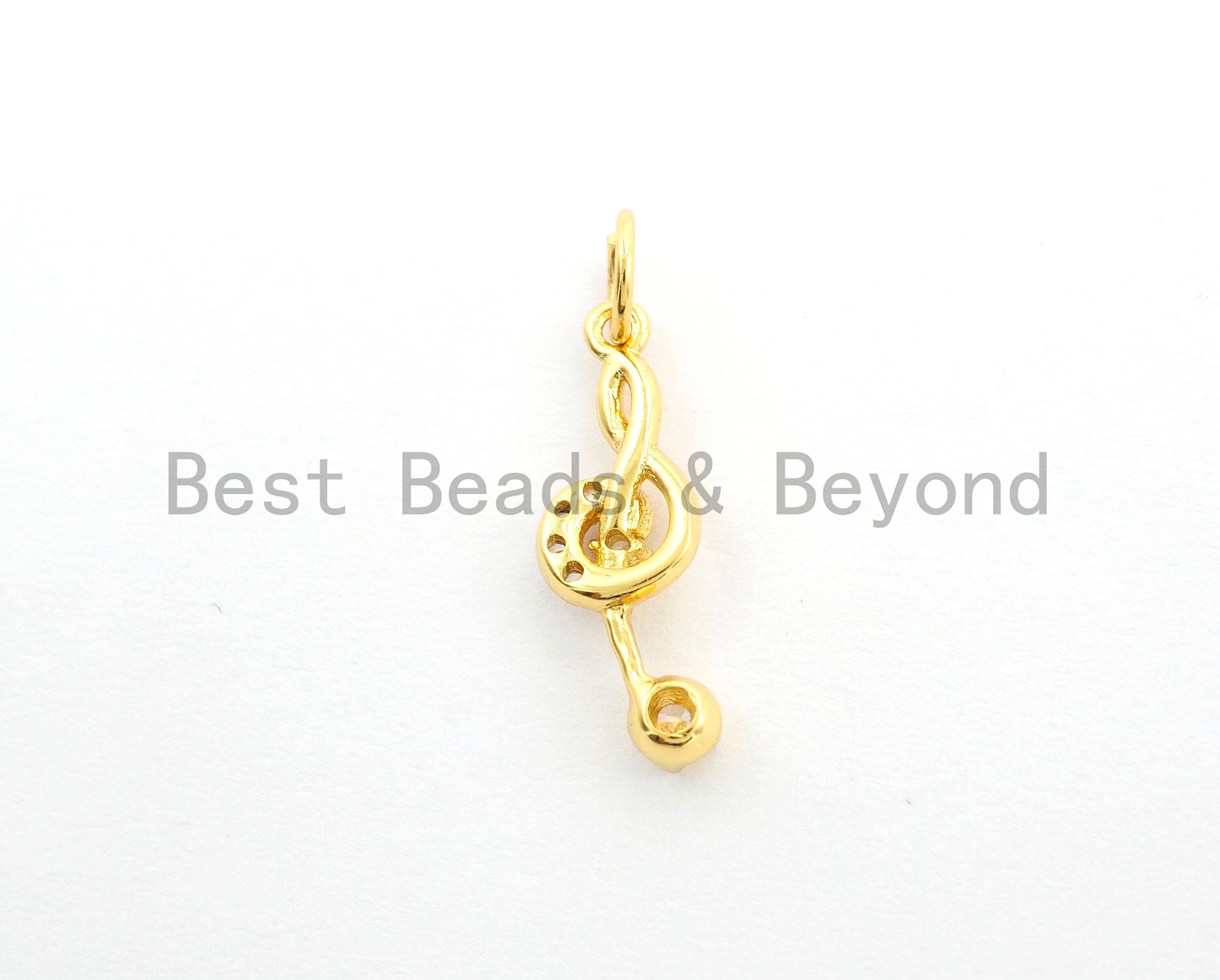 CZ Micro Pave Treble Clef Pendant/Charm,Cubic Zirconia Music Symbol Paved Charm, Necklace Bracelet Charm Pendant, 6x18mm, sku#Y156