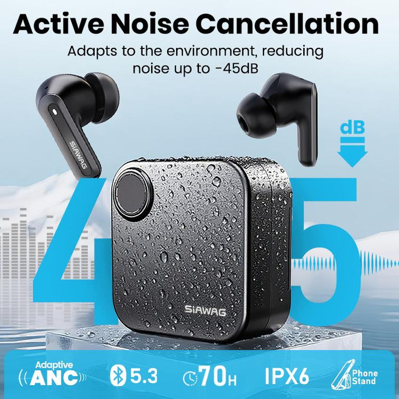 Siawag 2026 New Wireless Bluetooth Earbuds, 12.4 Mm Custom Dynamic Driver, 42 Db Active Noise Cancellation, 4 HD Mics with Clear Voice Technology